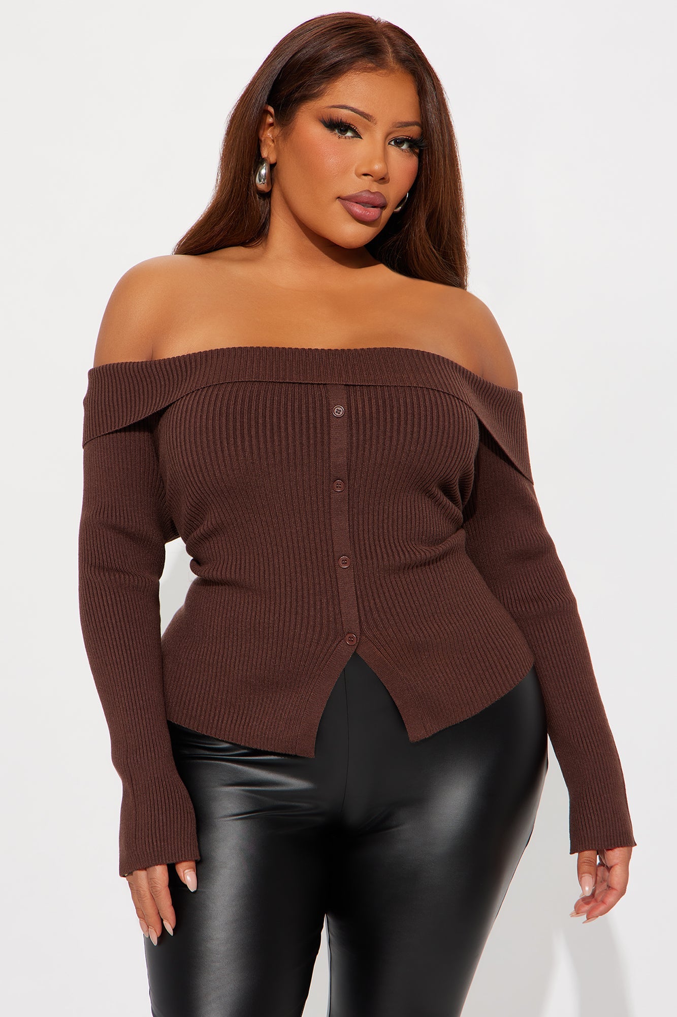 Make Time For Me Foldover Sweater - Brown