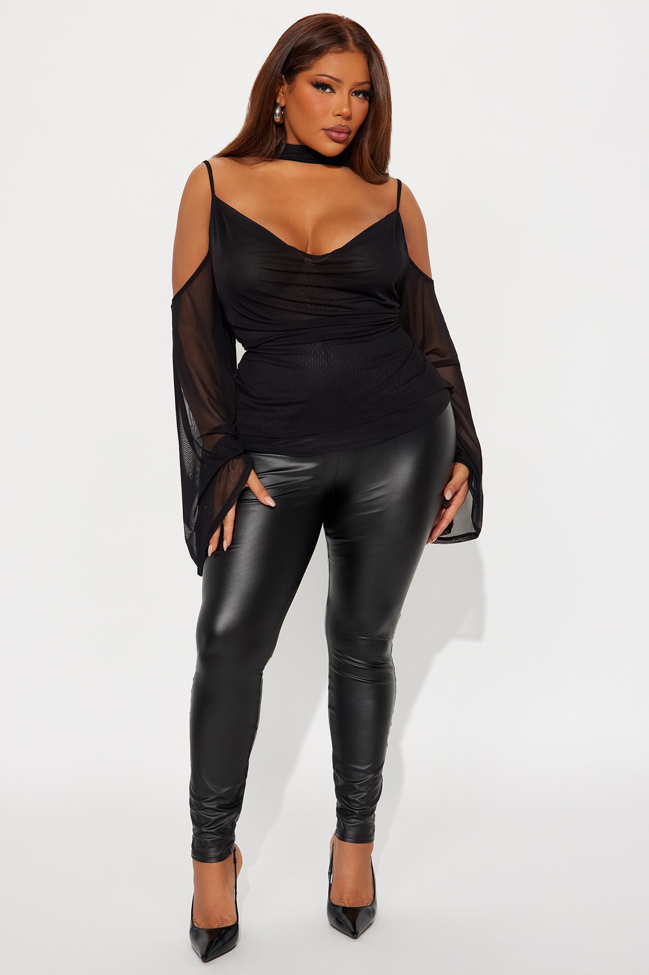 Lavinia Cowl Neck Top And Scarf 2 Piece Set - Black