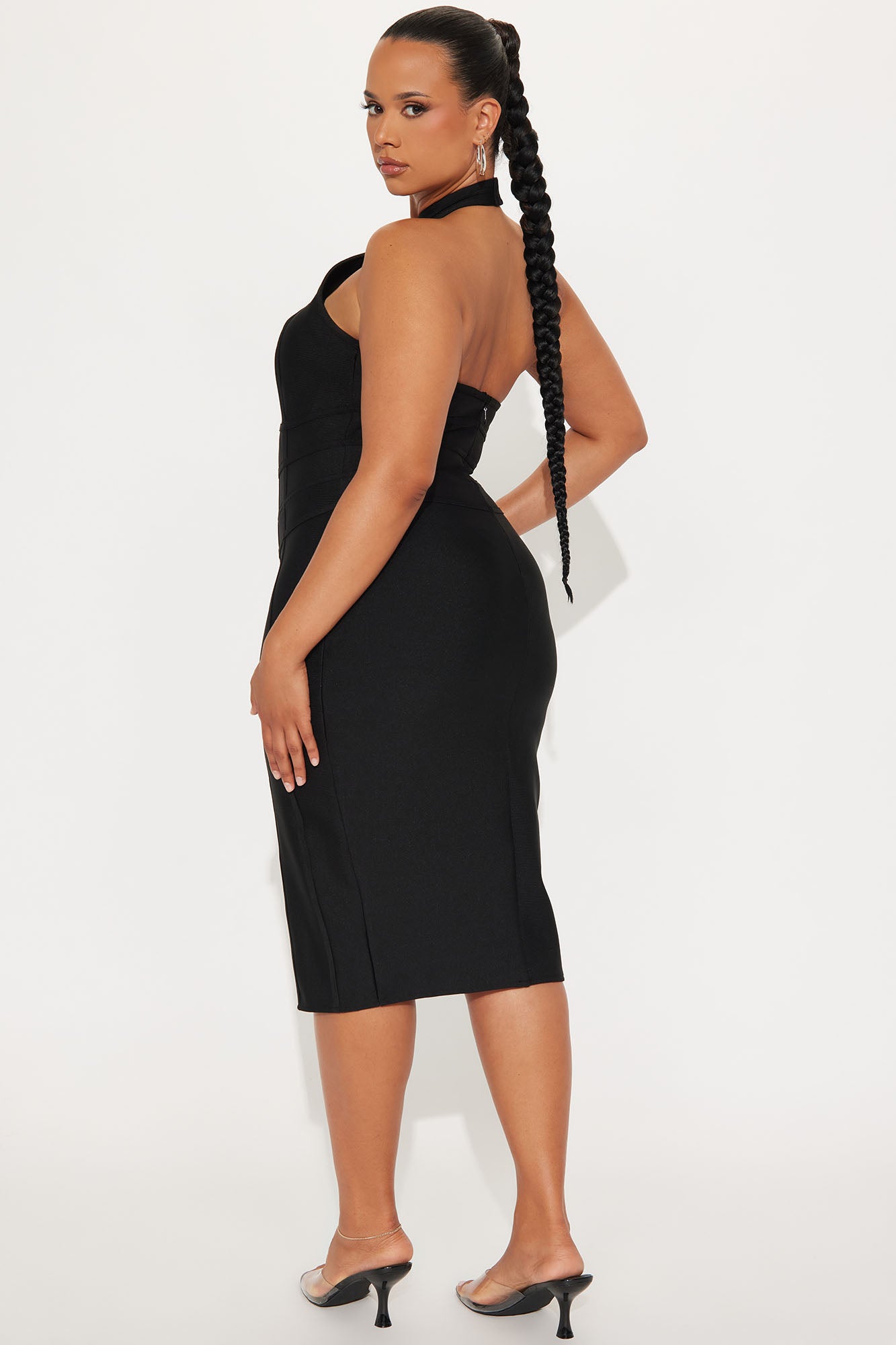 Imelda Bandage Mock Neck Midi Dress - Black