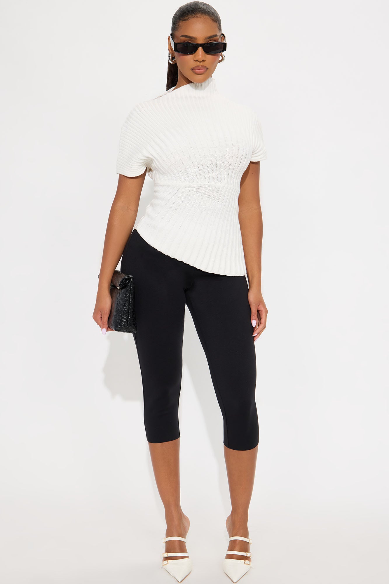 Aurora Mock Neck Sweater Top - White