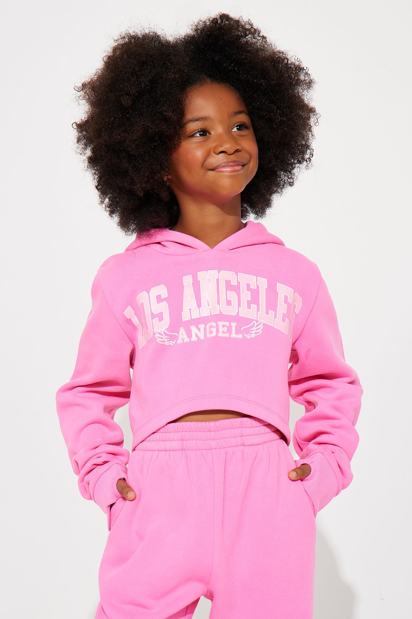 Mini Los Angeles Angel Cropped Fleece Jogger Set - Pink