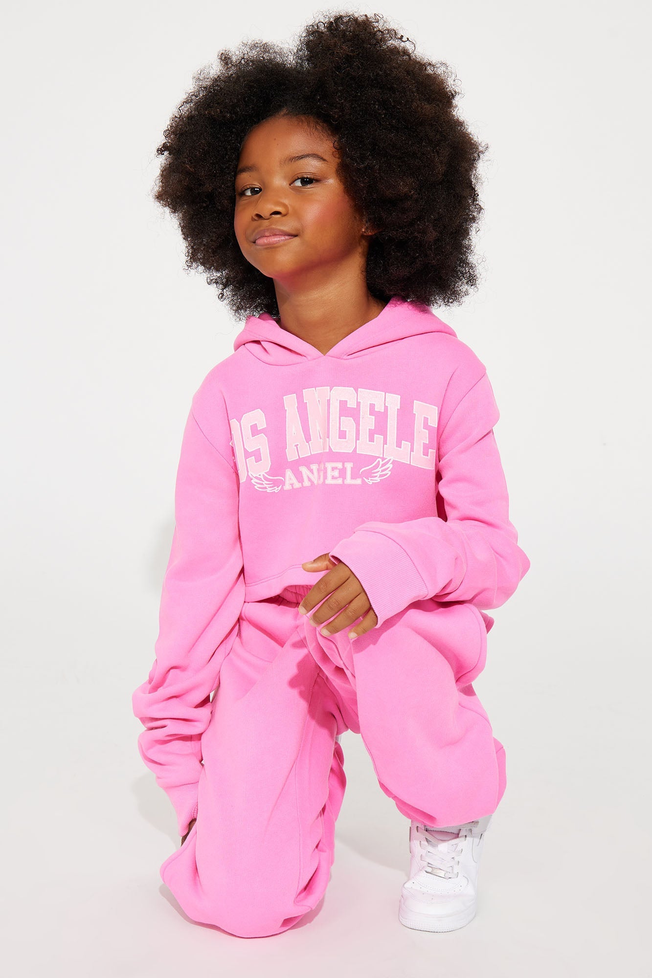 Mini Los Angeles Angel Cropped Fleece Jogger Set - Pink