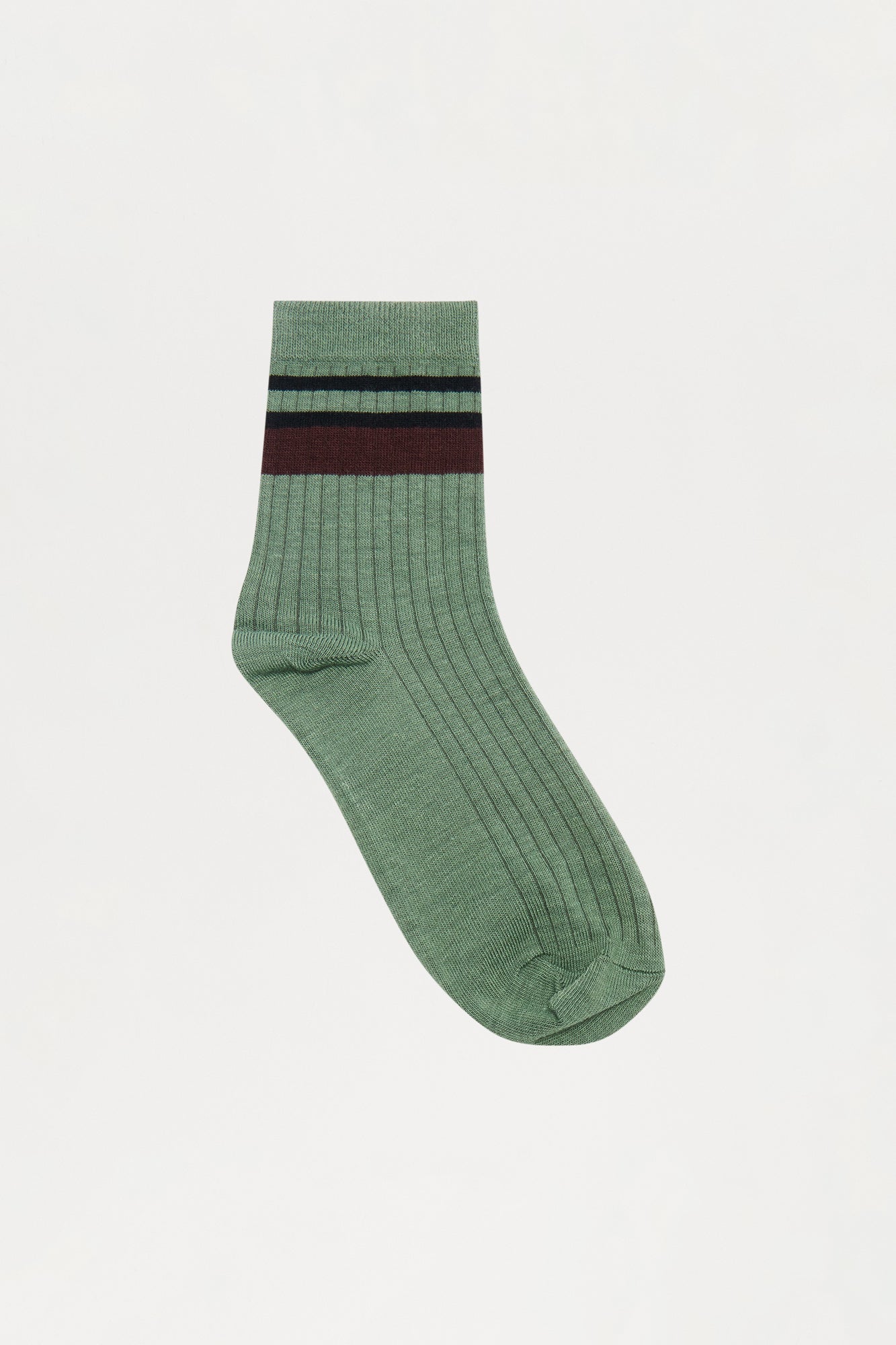 Contrast Stripes Ribbed Crew Sock - Green