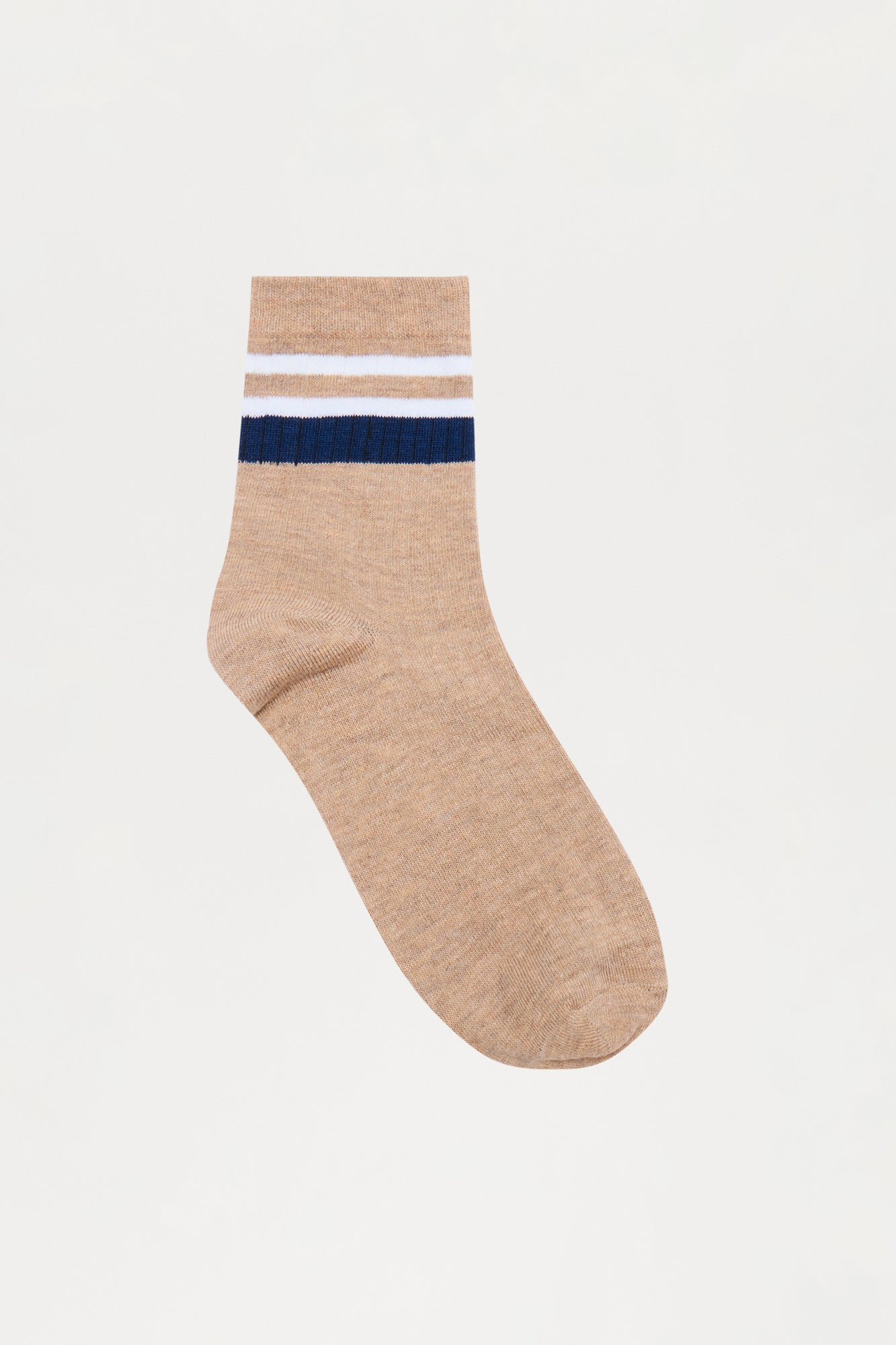 Contrast Stripes Ribbed Crew Sock - Tan