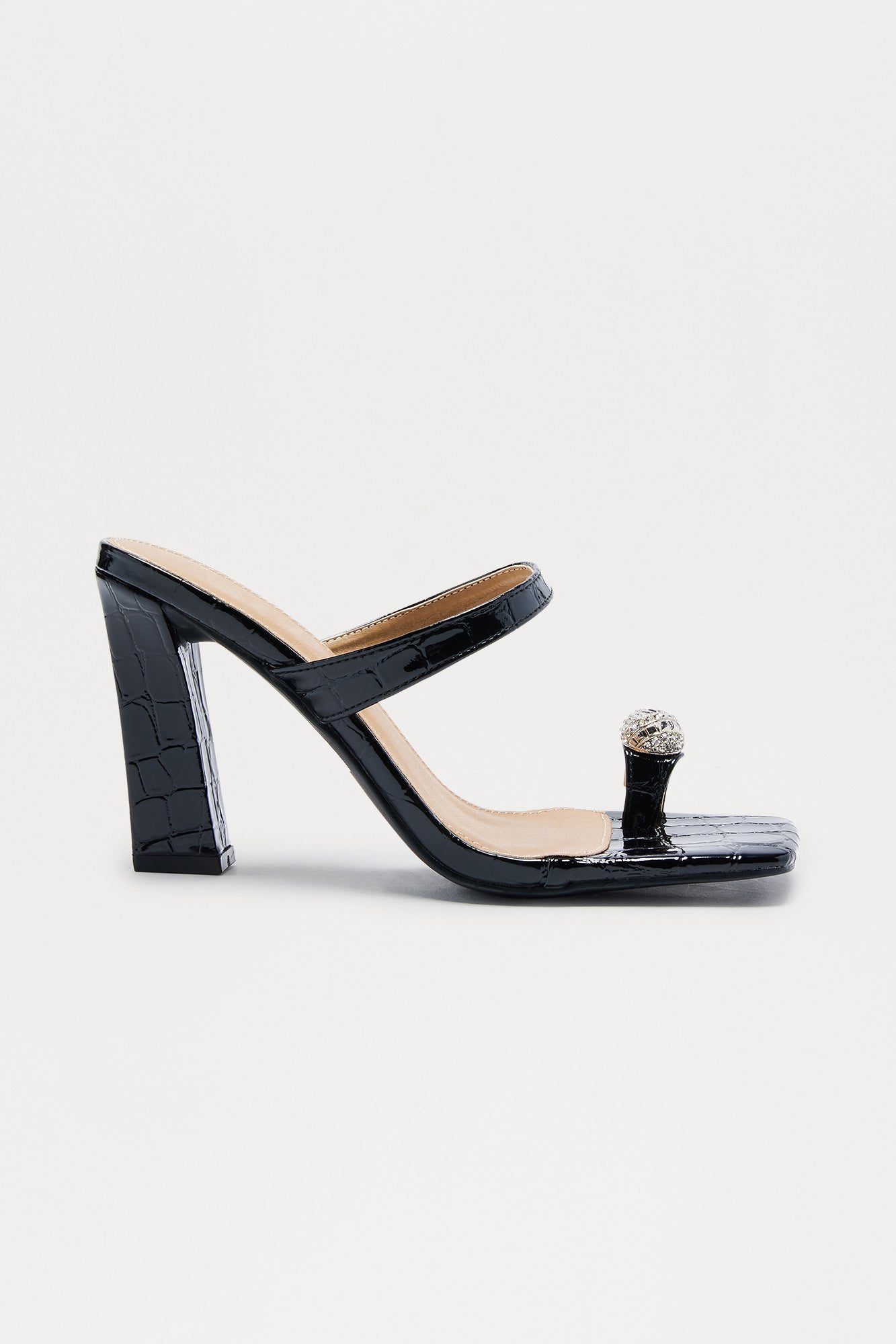 Drip Rhinestone Toe Ring Mules - Black