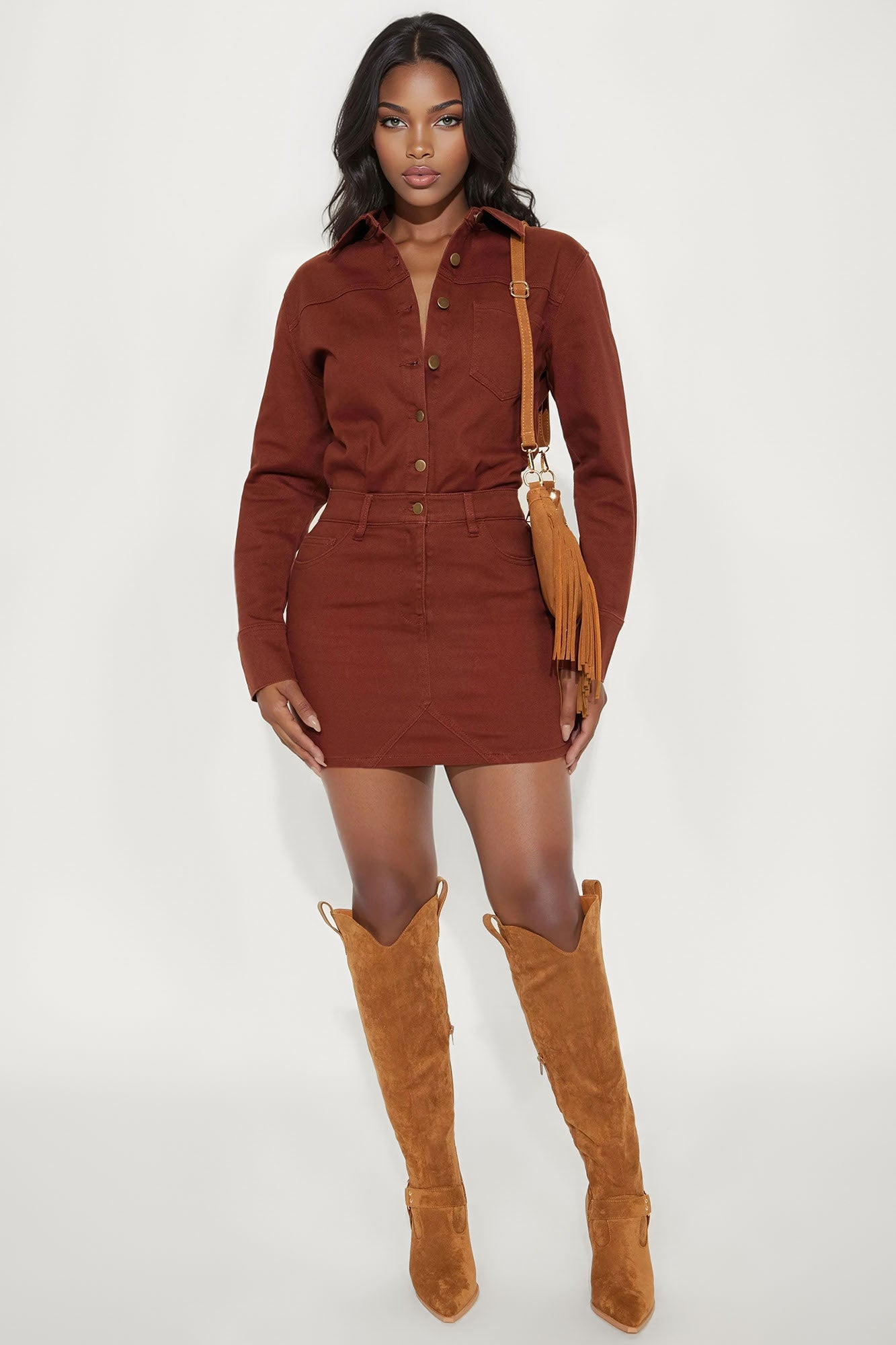 Belleville Denim Mini Dress - Brown