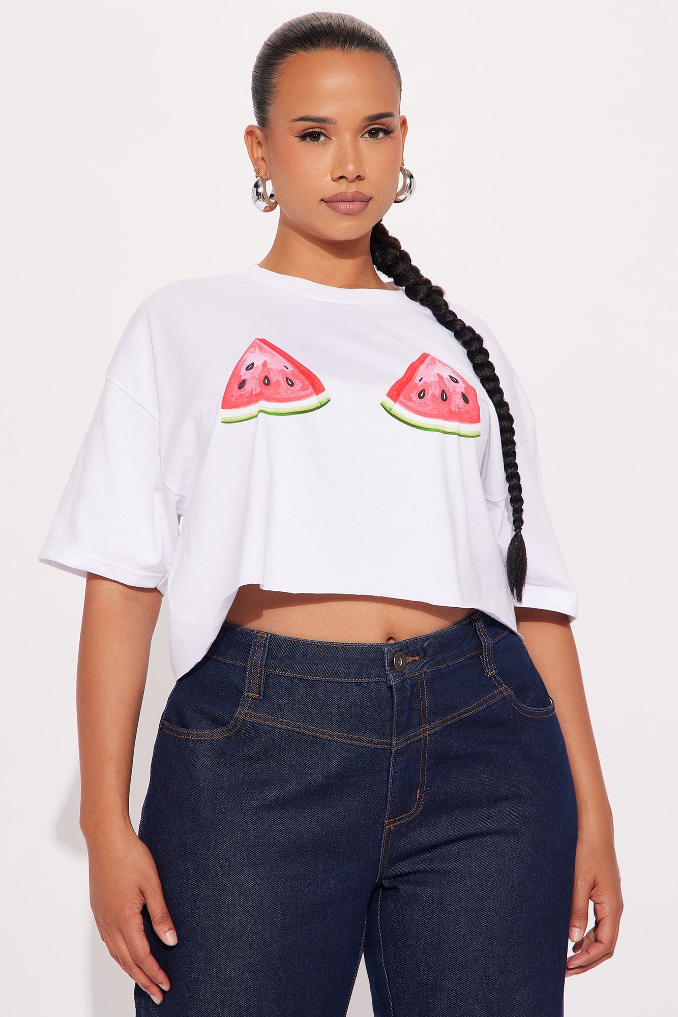 Watermelon Slices Cropped Tee - White