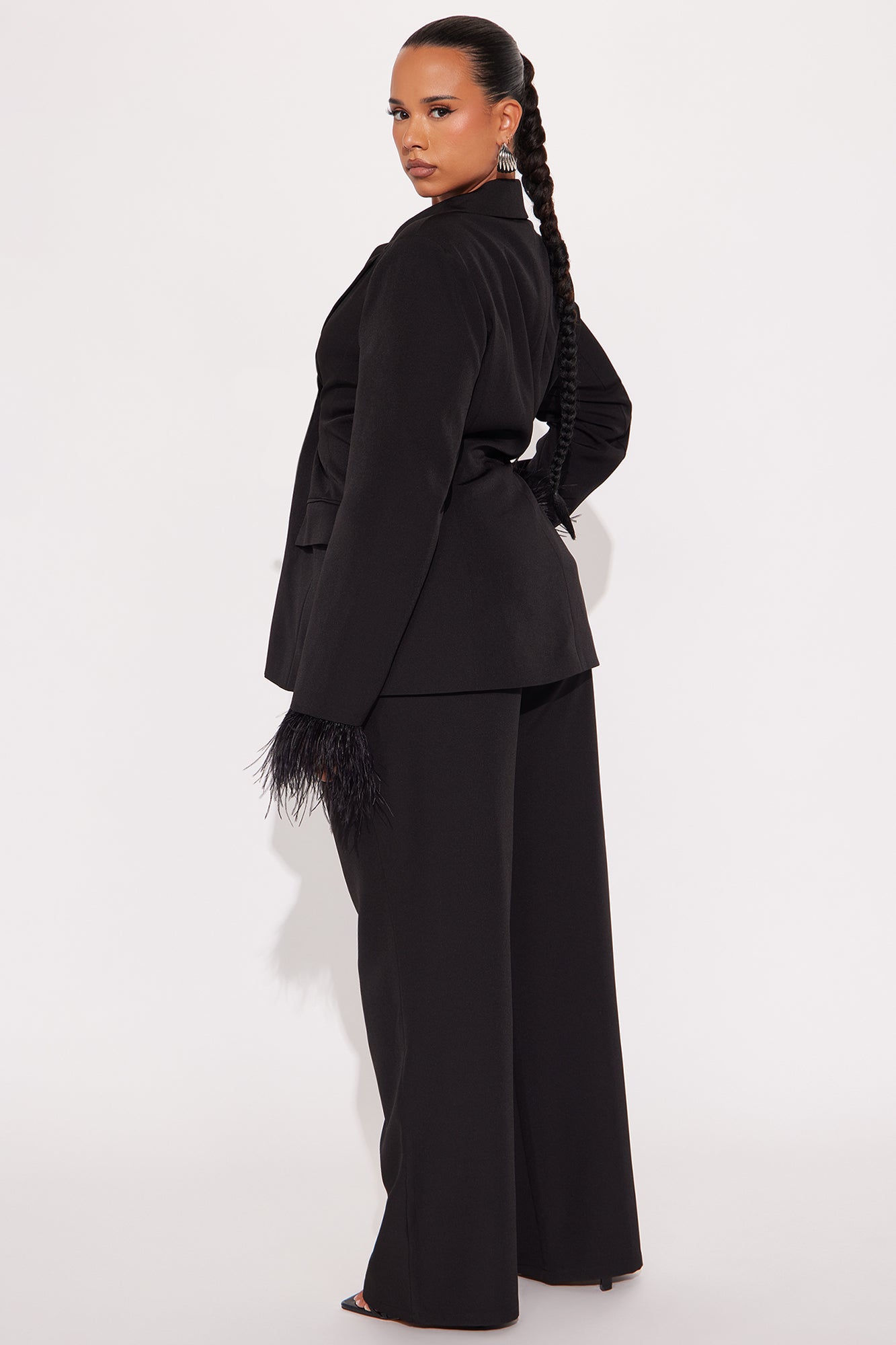 Feathered Agenda Blazer Pant Set - Black
