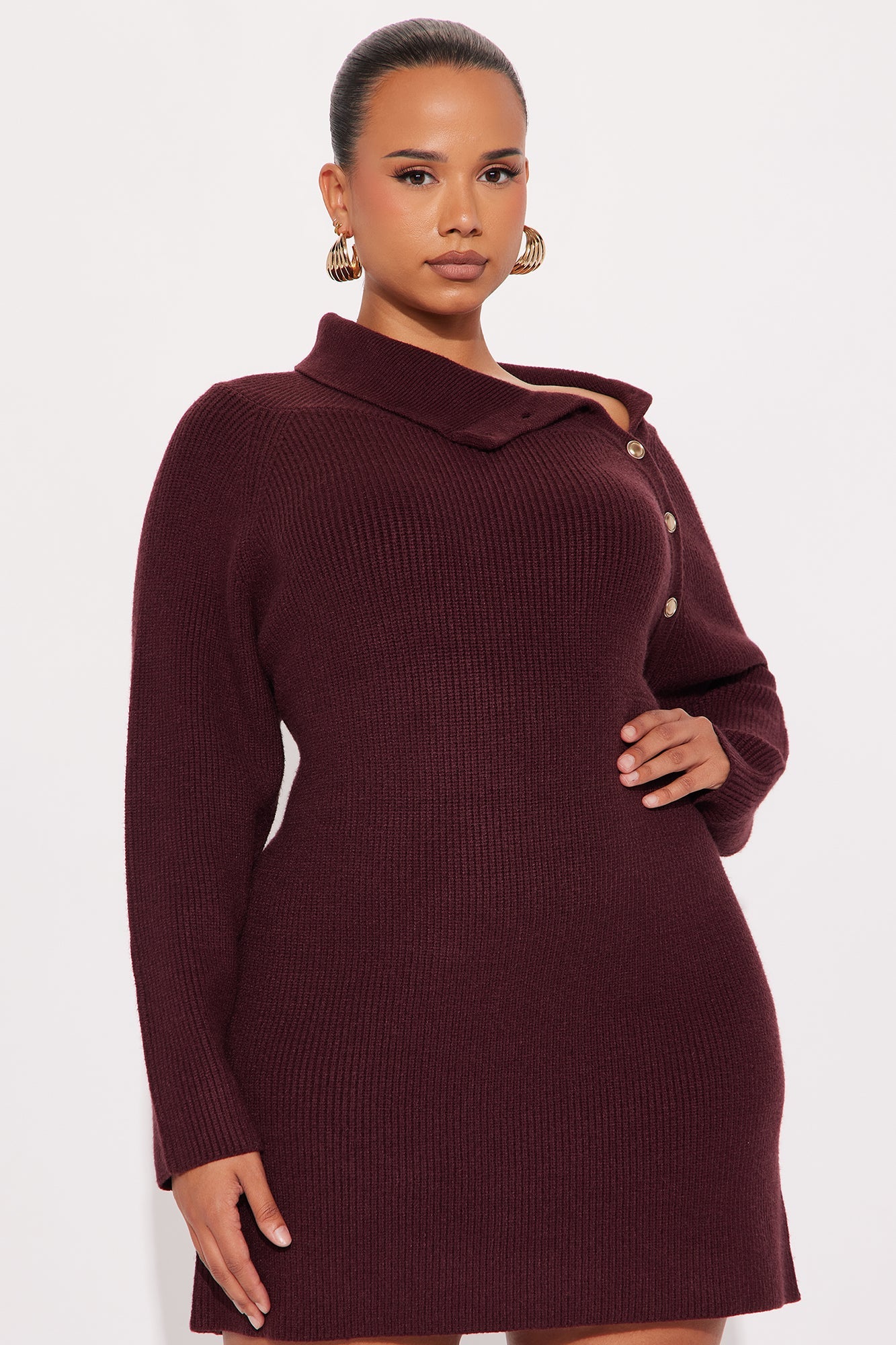 Redefined Babe Mini Sweater Dress - Burgundy