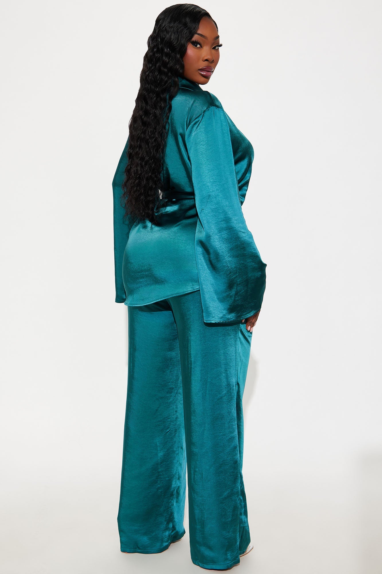 One And Only Satin Blazer Set - Teal