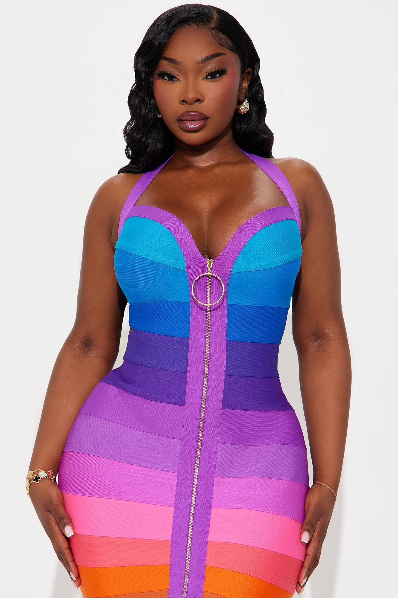 Lucy Bandage Midi Dress - Purple/combo