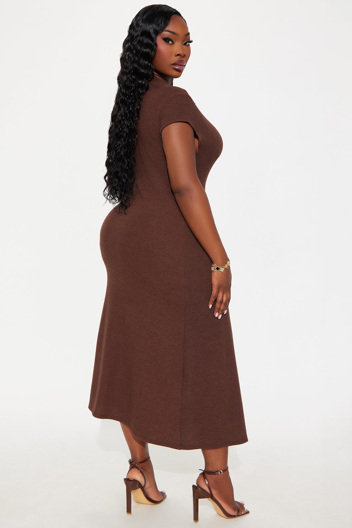Dara Textured Midi Dress - Chocolate