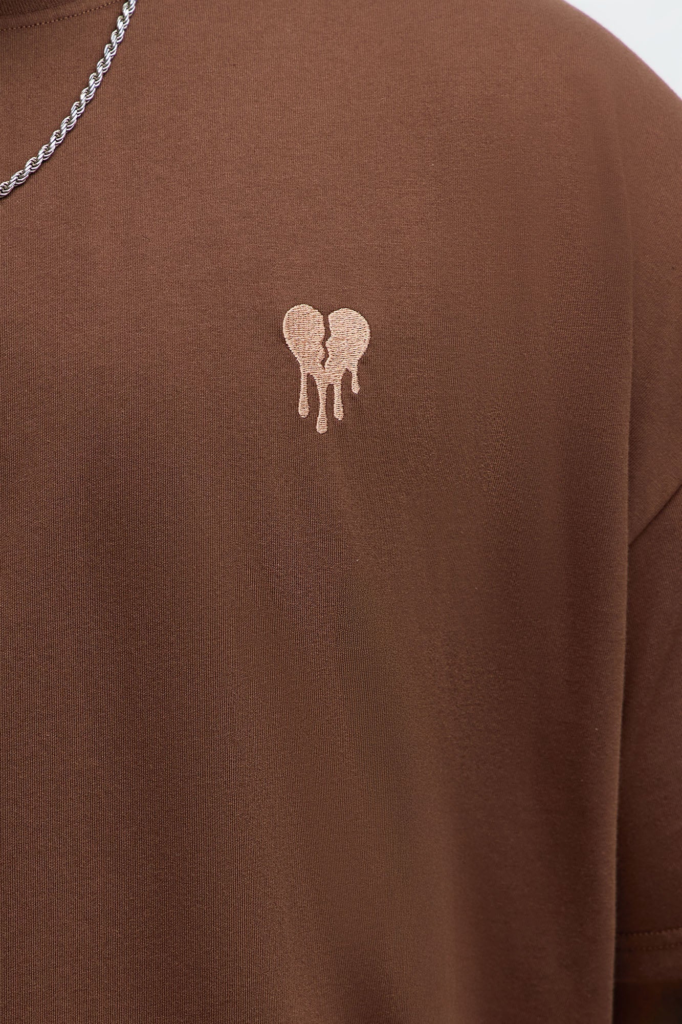 Oversized Mini Embroidery Heavy Weight Boxy tee - Dark Brown