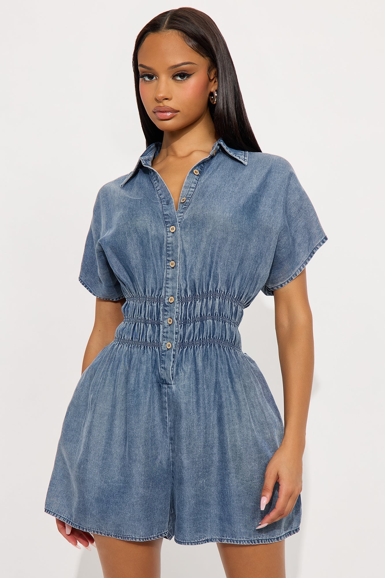 Sweet And Soft Washed Romper - Denim
