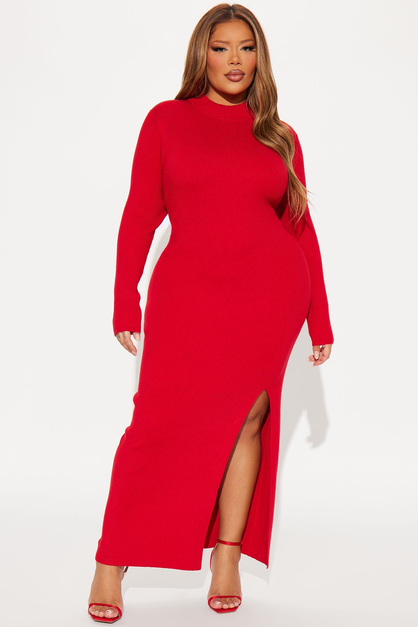 Anna Sweater Maxi Dress - Red