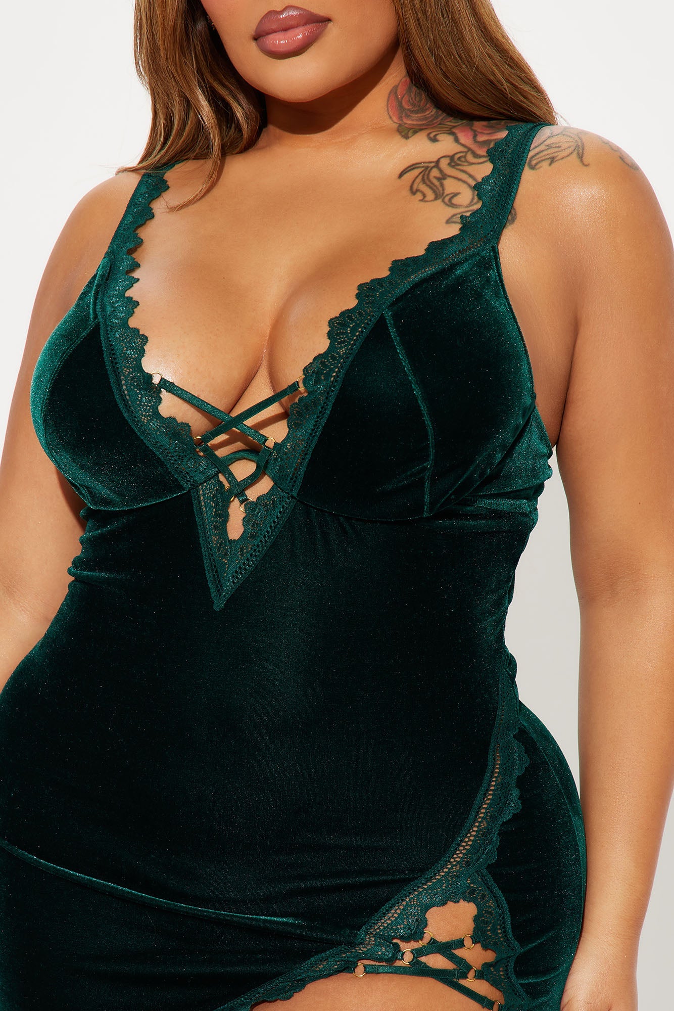 Wine By The Fireplace Velvet Chemise - Green