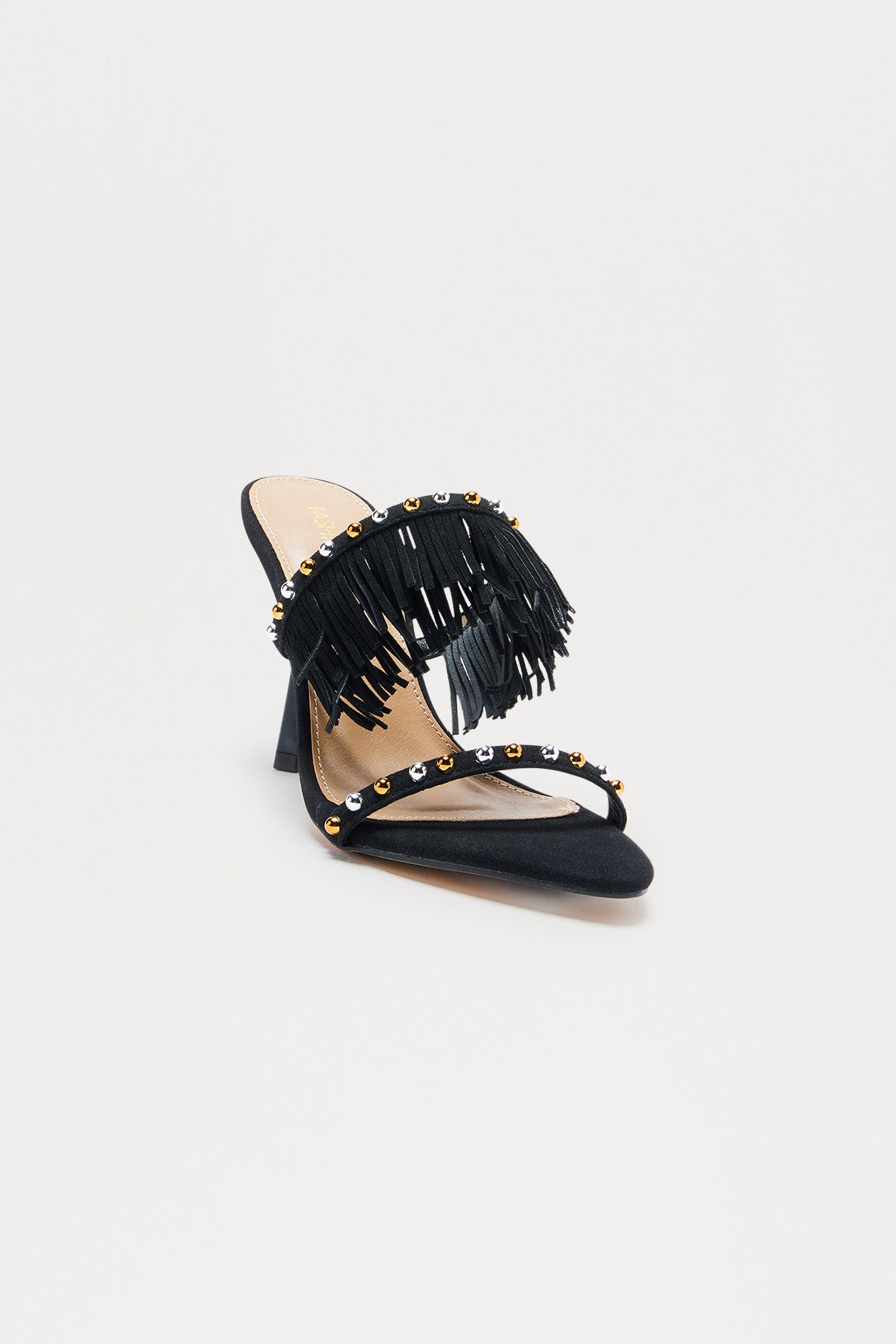 Bradley Studded Fringe Heels - Black