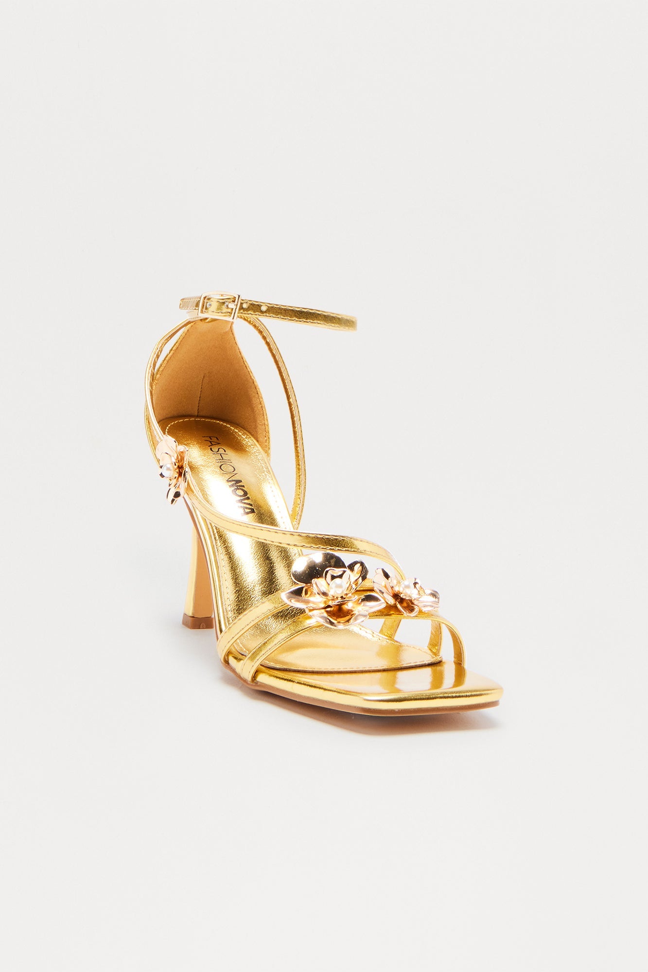 Selima Flower Ankle Strap Heels - Gold