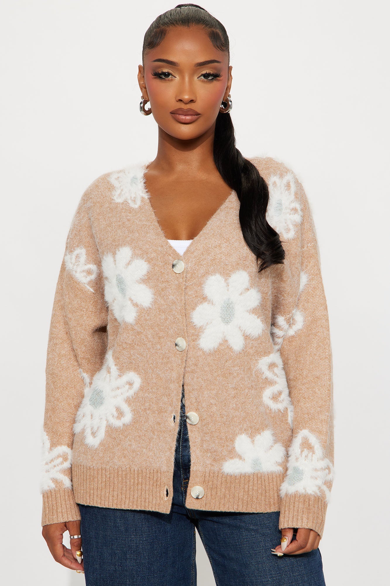 Basking In Spring Floral Cardigan - Taupe