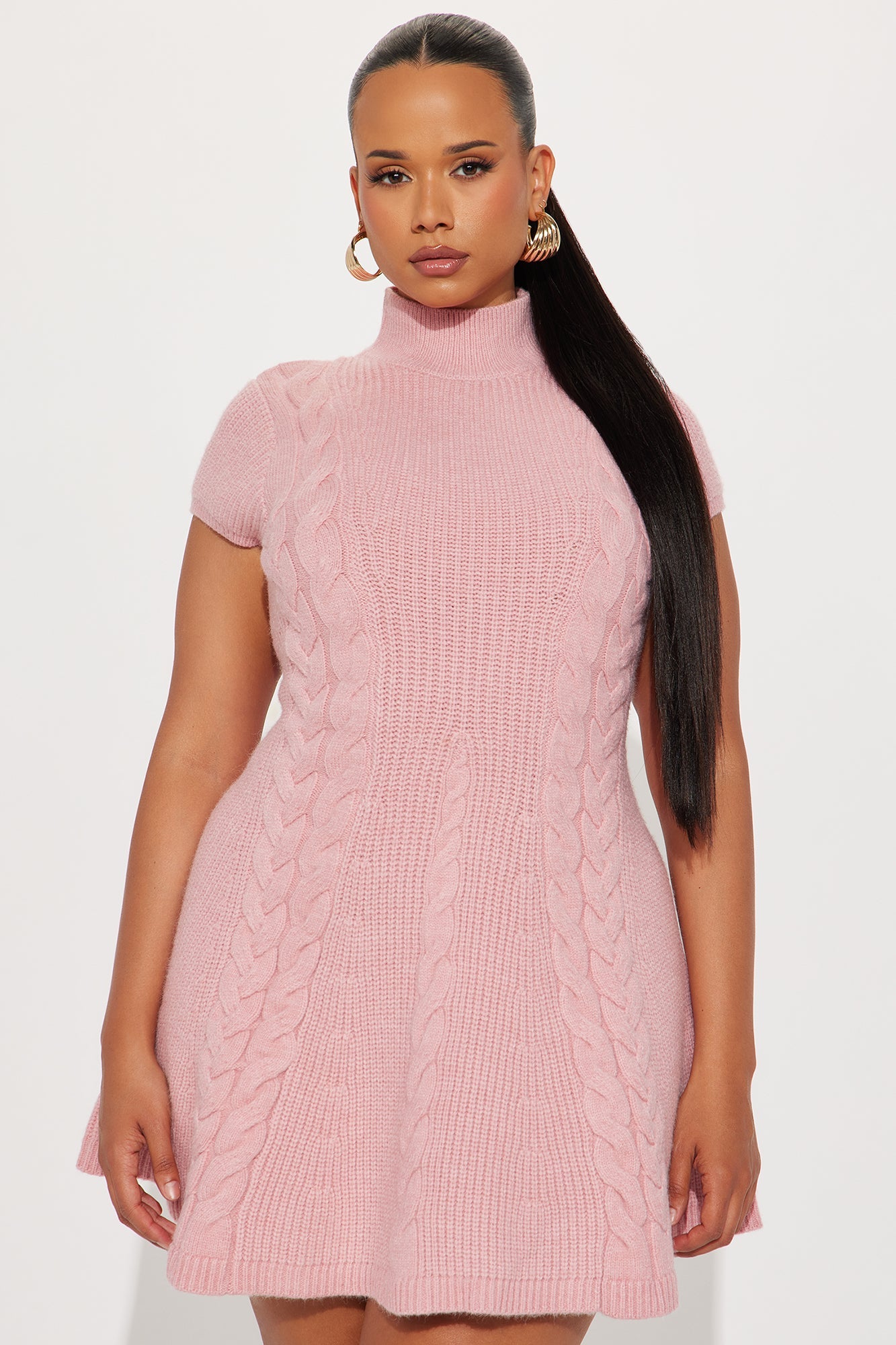 Sloane Cable Knit Sweater Mini Dress - Pink