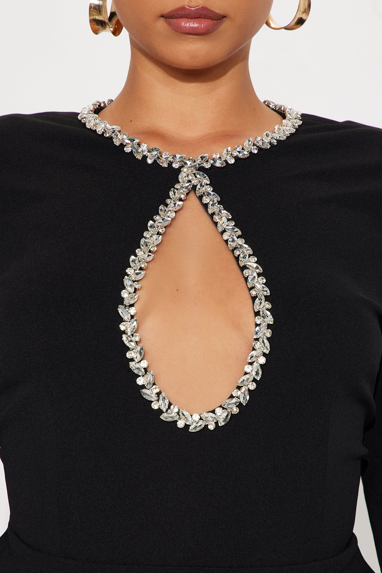 Noah Long Sleeve Rhinestone Mini Dress - Black