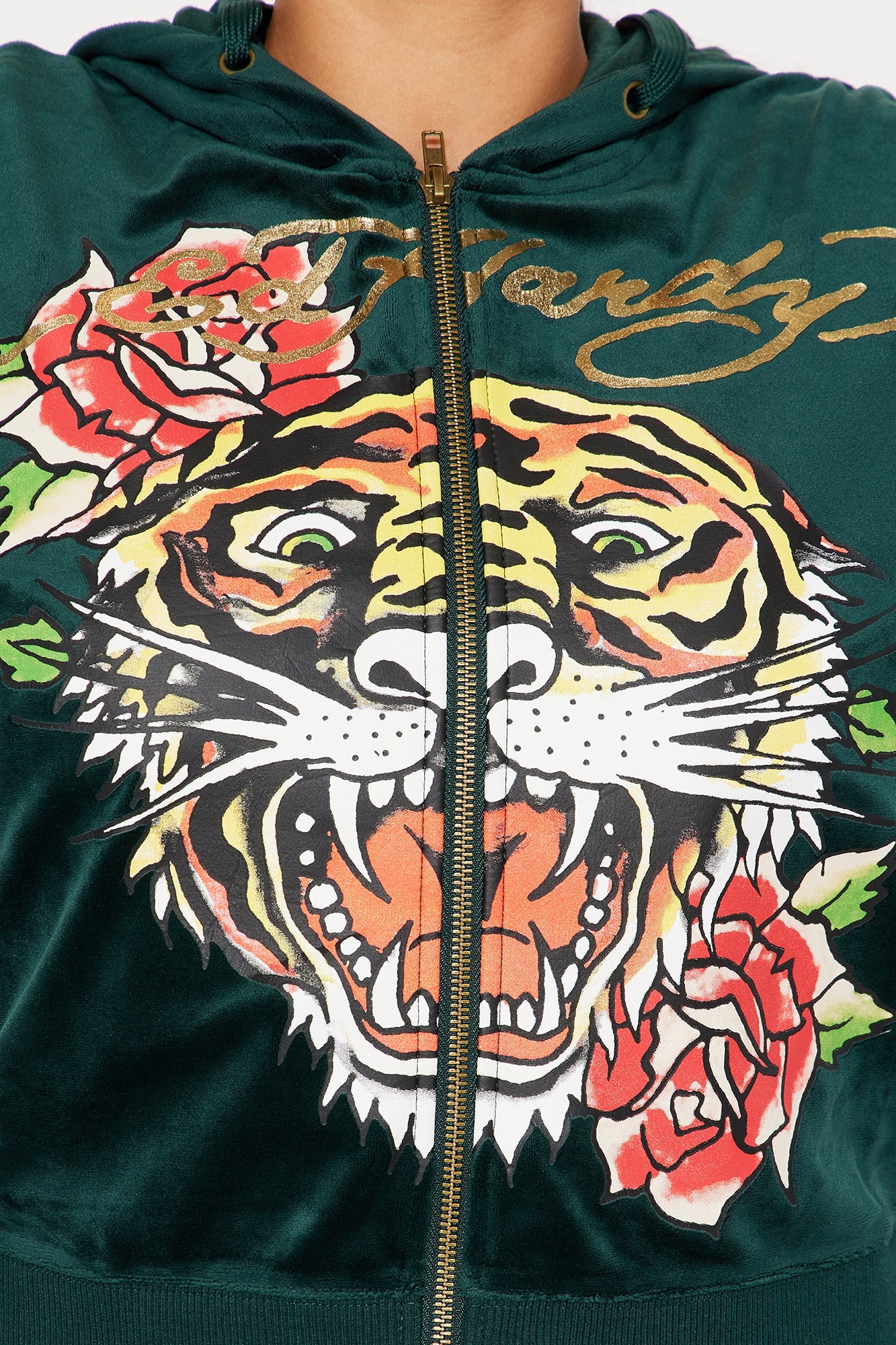 Ed Hardy Retro Tiger Velour Pant Set - Hunter