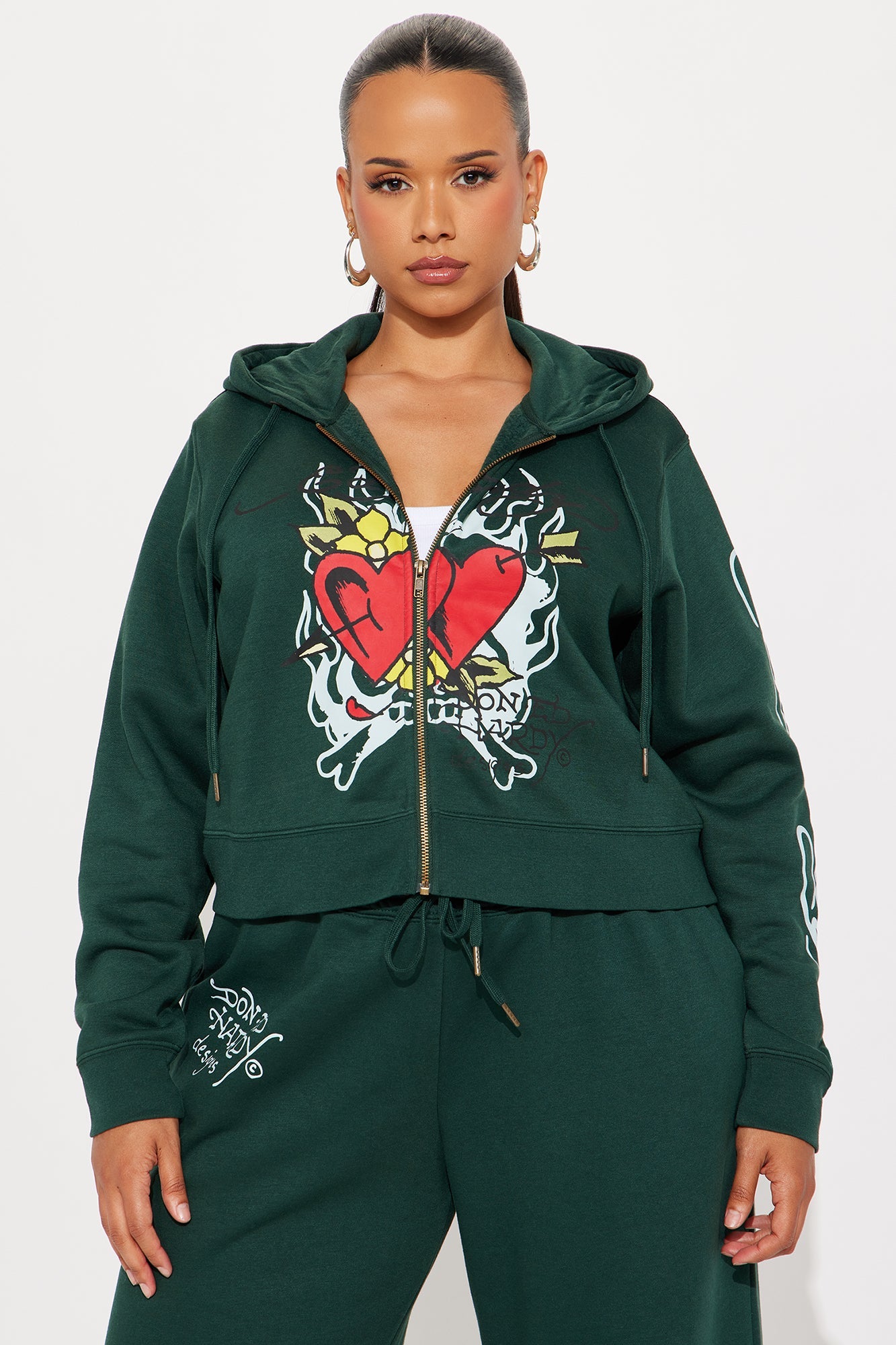 Ed Hardy Twin Flame Zip Up Hoodie - Hunter Green