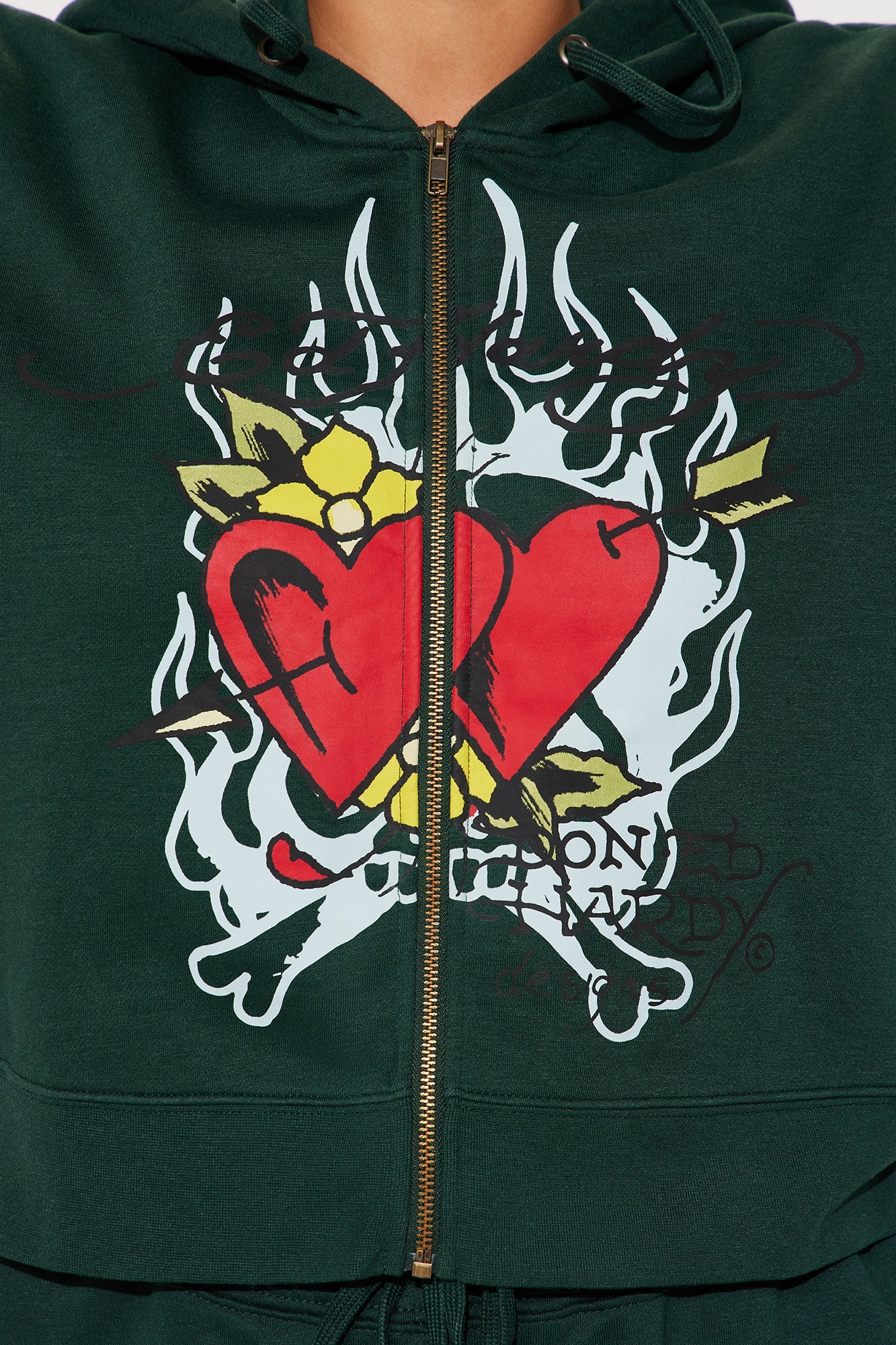 Ed Hardy Twin Flame Zip Up Hoodie - Hunter Green
