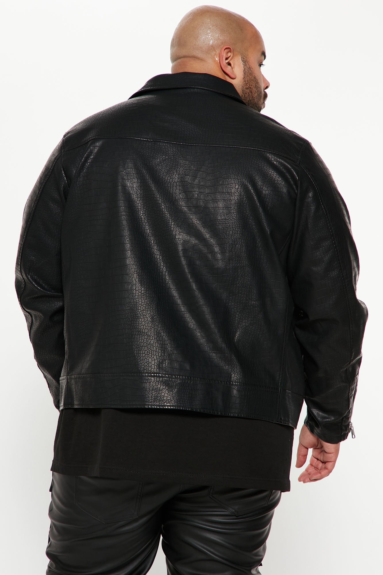 Crocodile Faux Leather Moto Jacket - Black