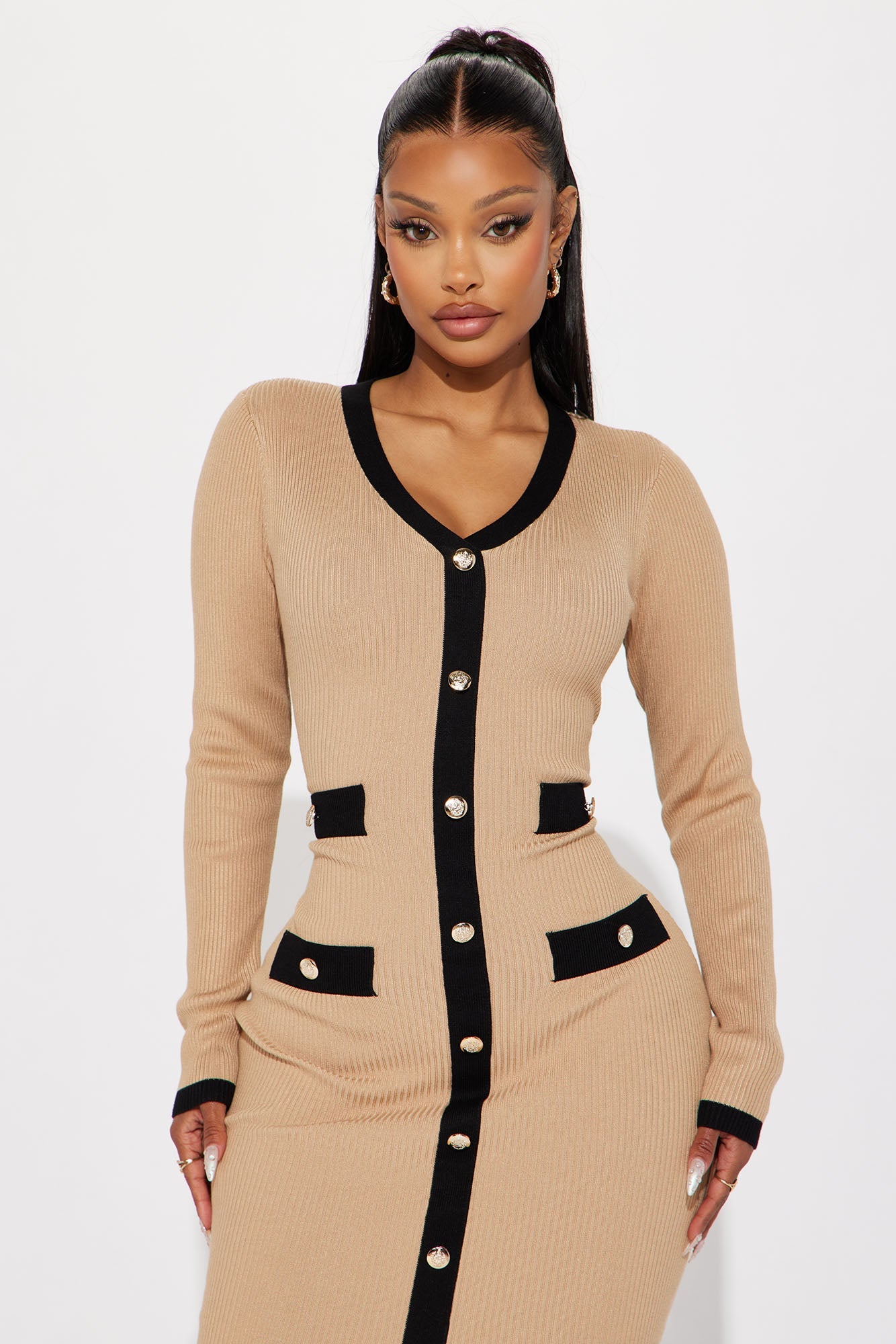 Endless Rose V-Neck Midi Dress - Nude/combo