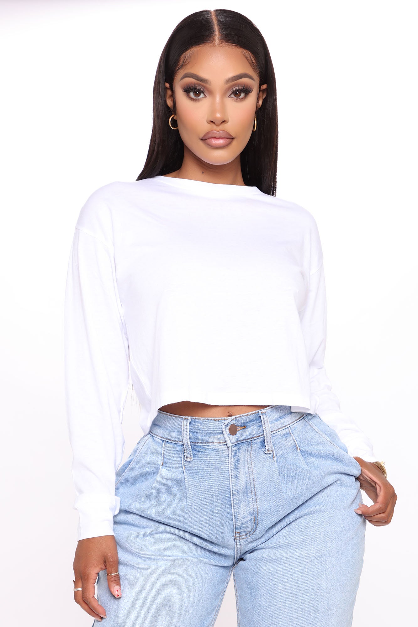 Leslie Long Sleeve Cropped Tee - White