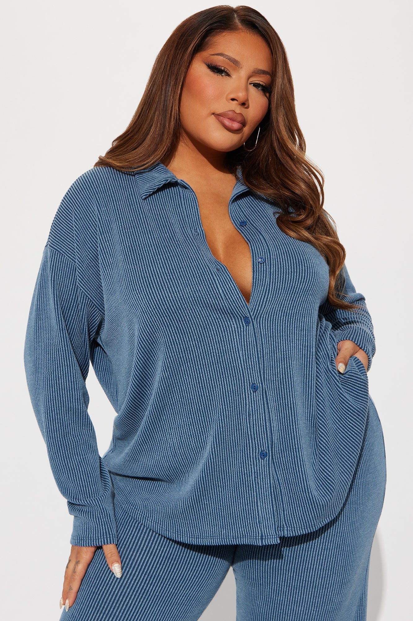 Leanne Ribbed Pant Set - Dark Denim