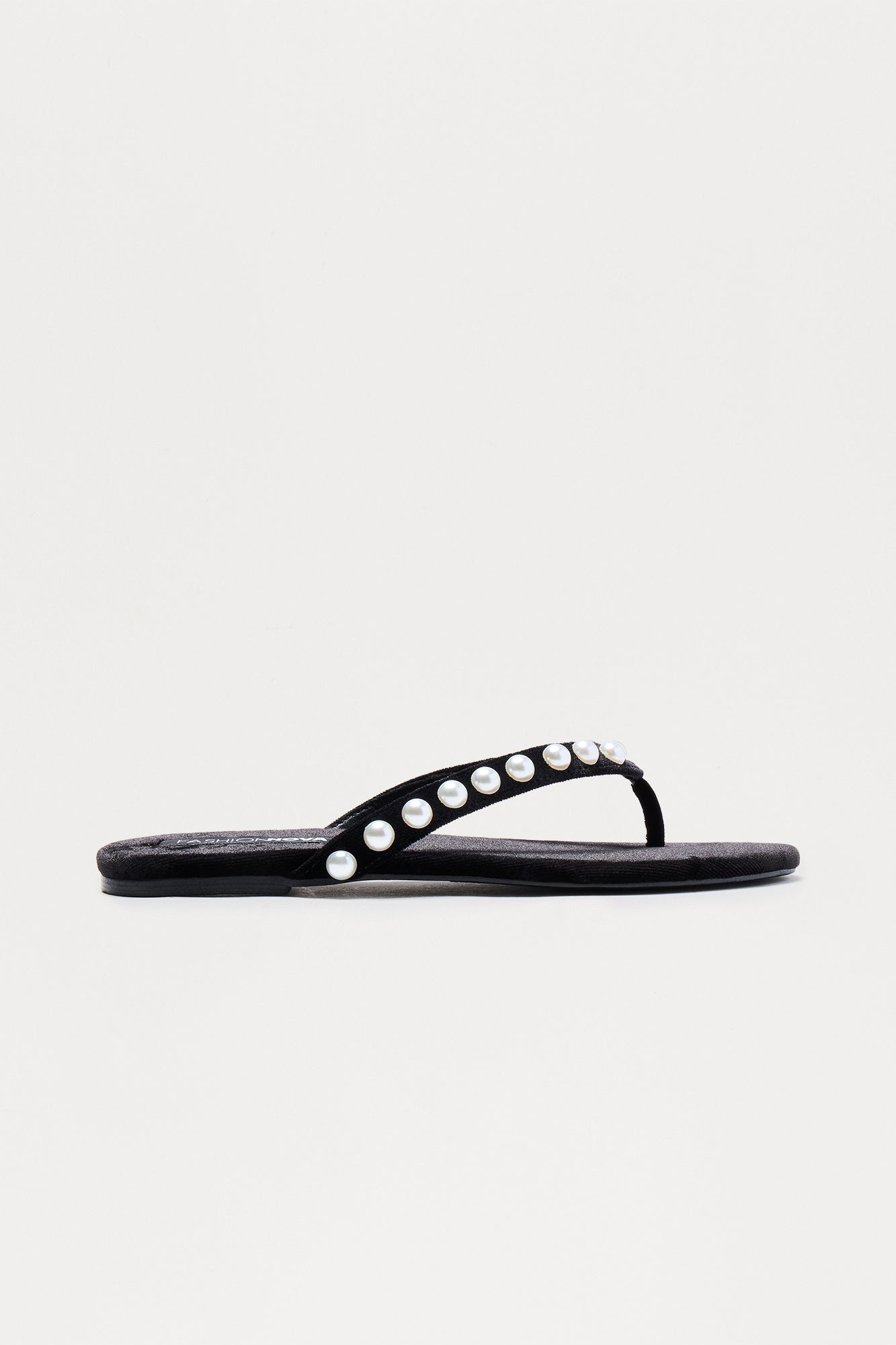 Tropez Pearl Velvet Flip Flops - Black