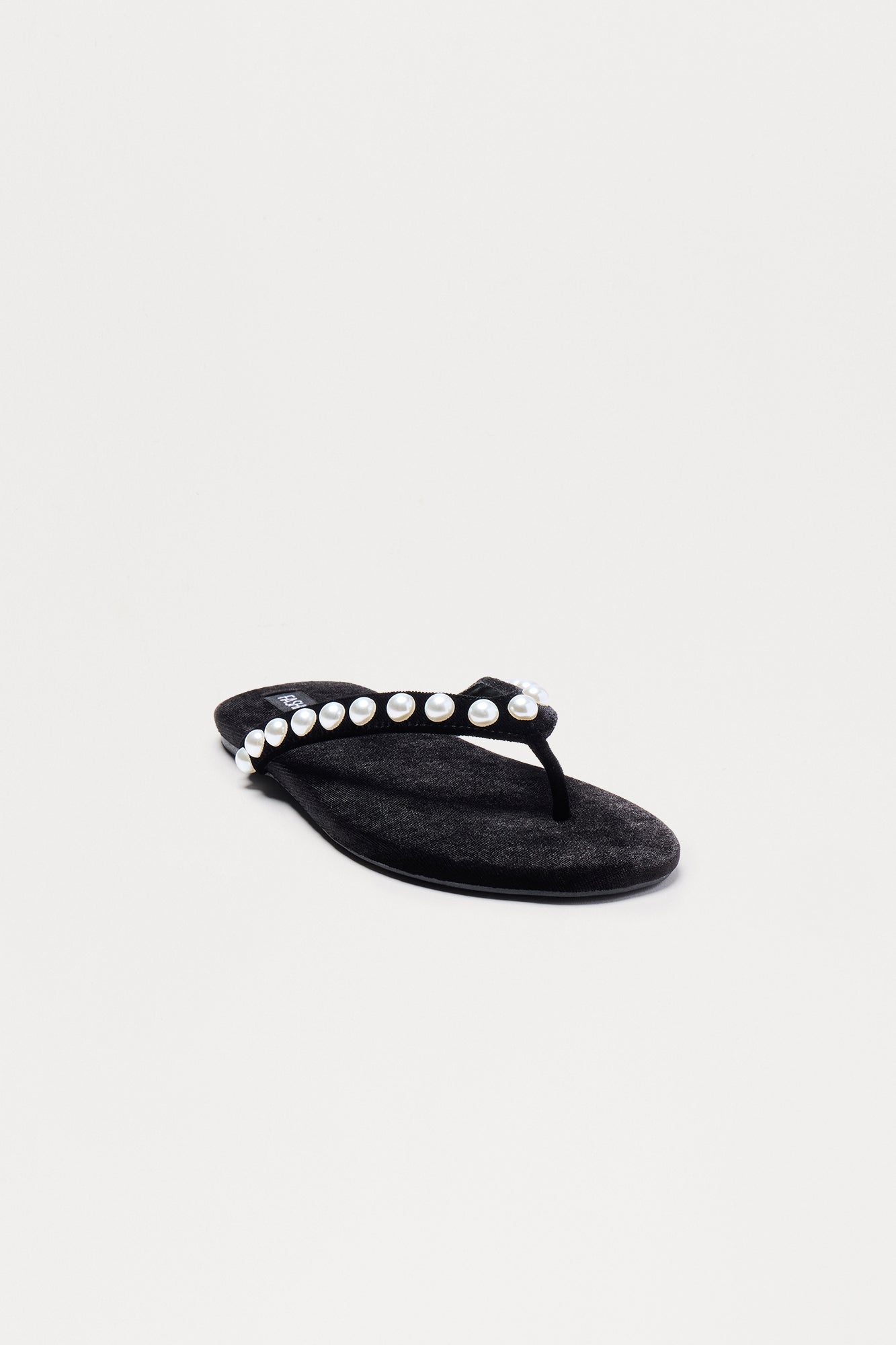 Tropez Pearl Velvet Flip Flops - Black