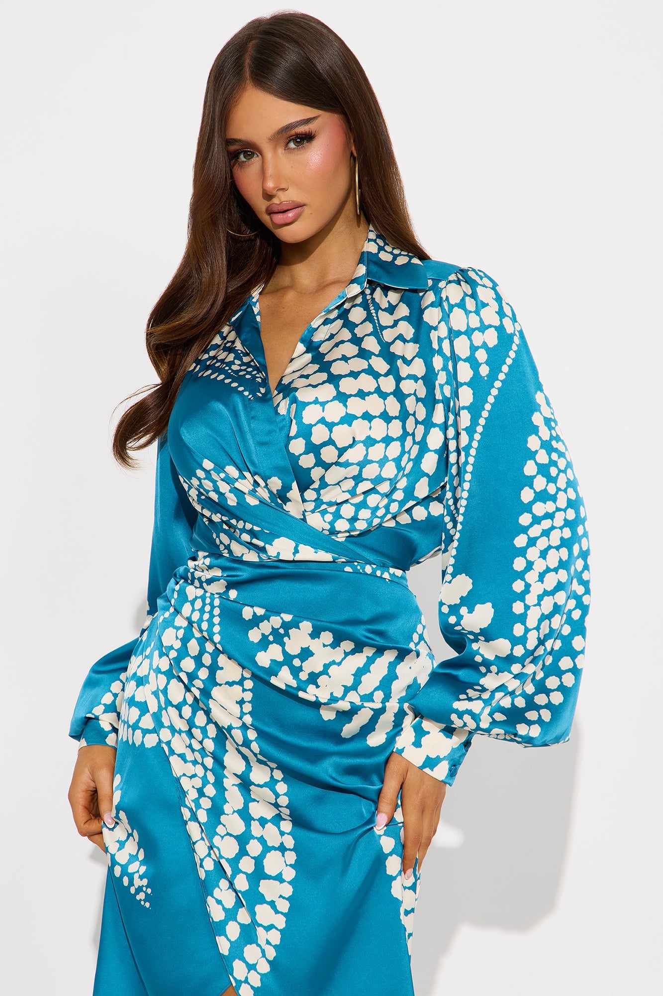 Glamour Days Satin Midi Dress - Blue/combo