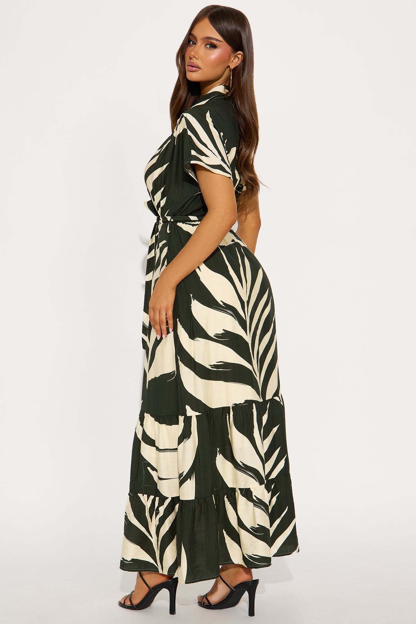 By The Seashore Linen Maxi Dress - Olive/combo