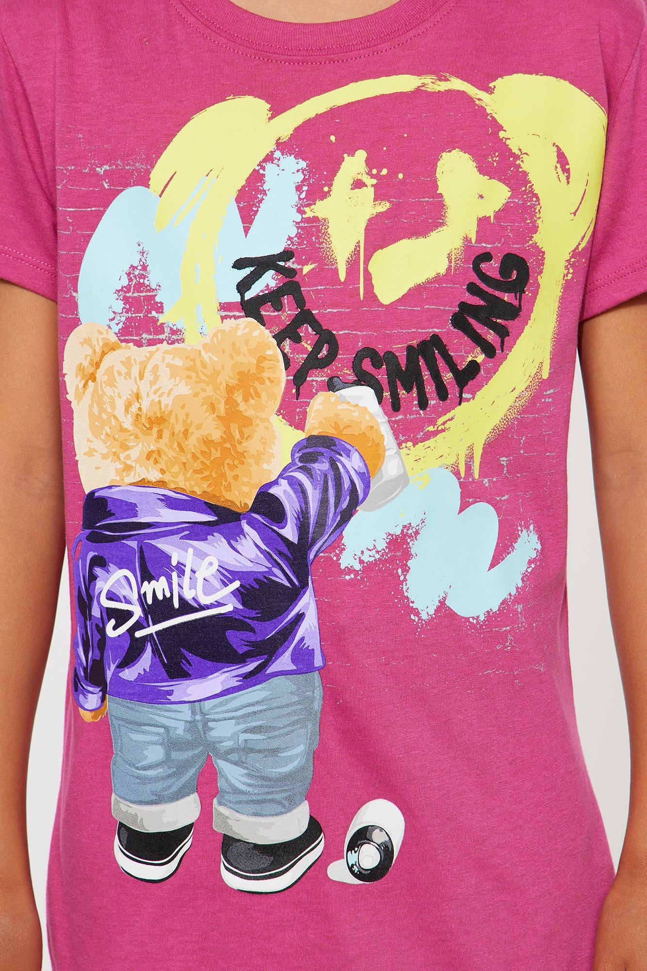 Mini Keep Smiling Graphic Short Sleeve Tee - Fuchsia