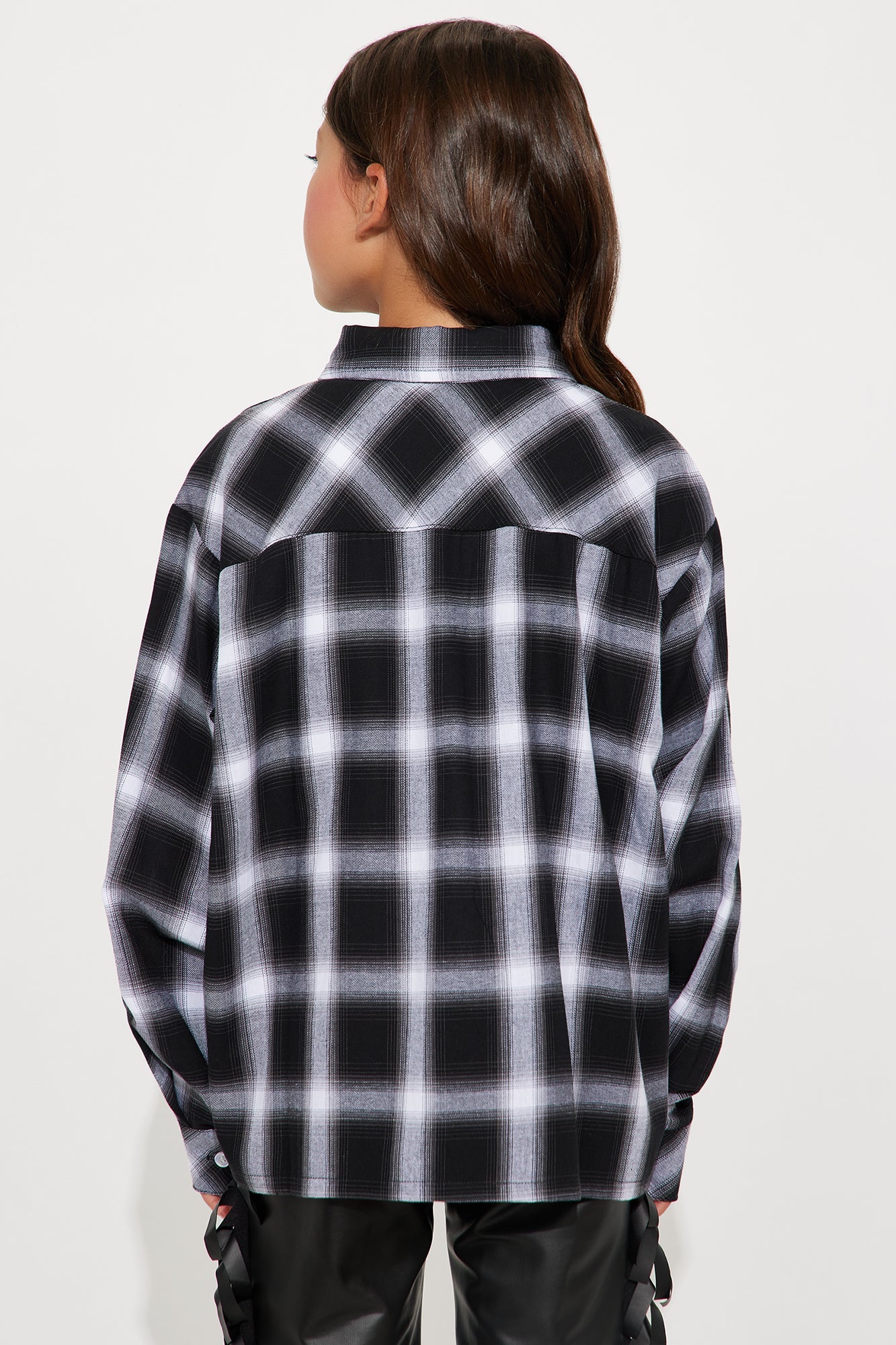Mini Rich Girl Vibes Button Down Plaid Shirt - Black/combo