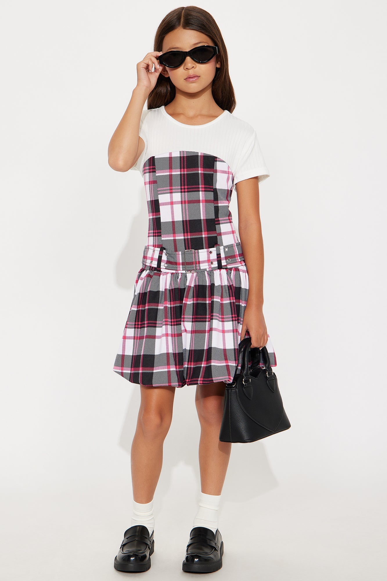 Mini Shailee Plaid 2Fer Dress - White/combo