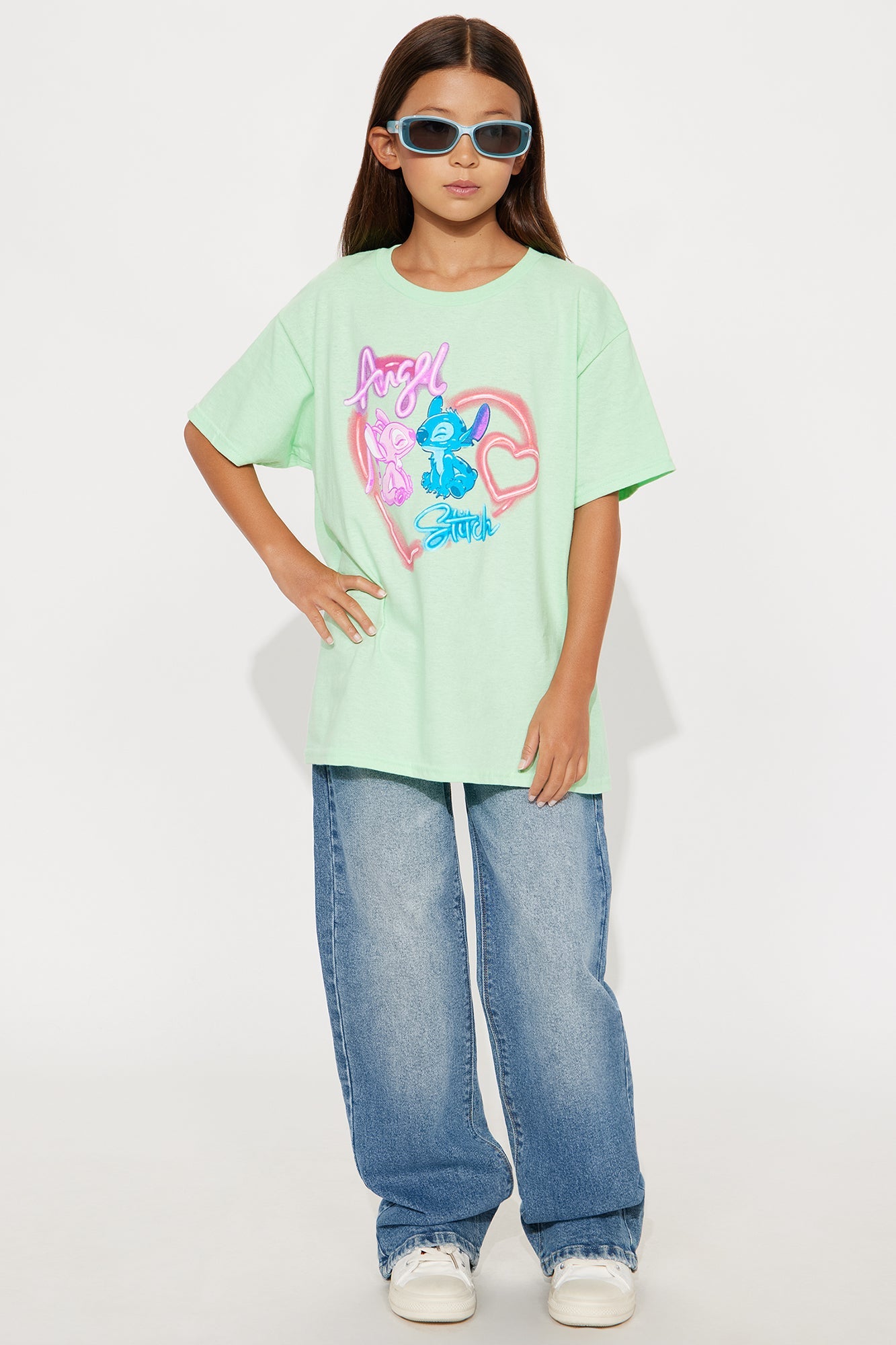 Mini Angel And Stitch Airbrush Short Sleeve Tee - Neon Green