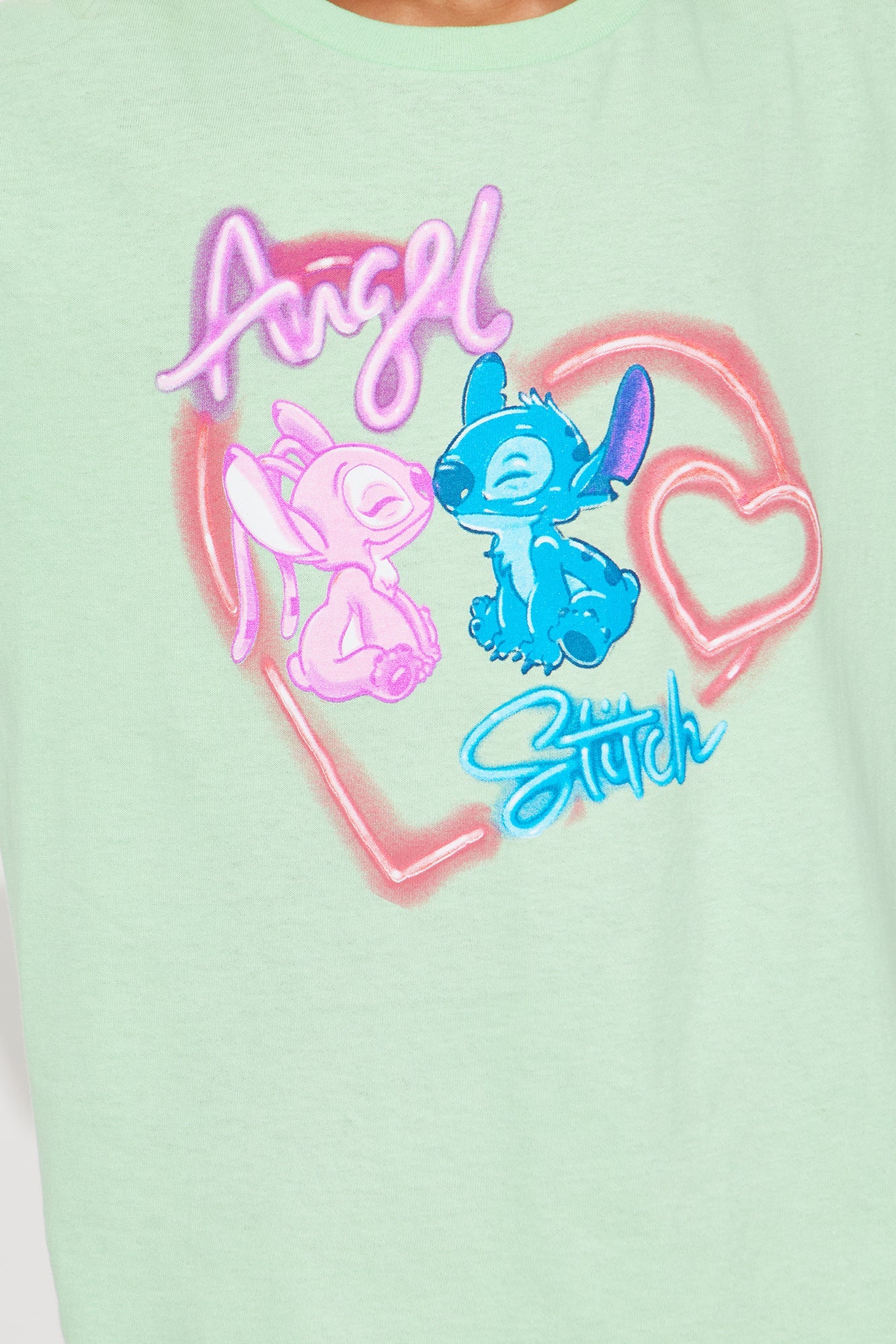 Mini Angel And Stitch Airbrush Short Sleeve Tee - Neon Green