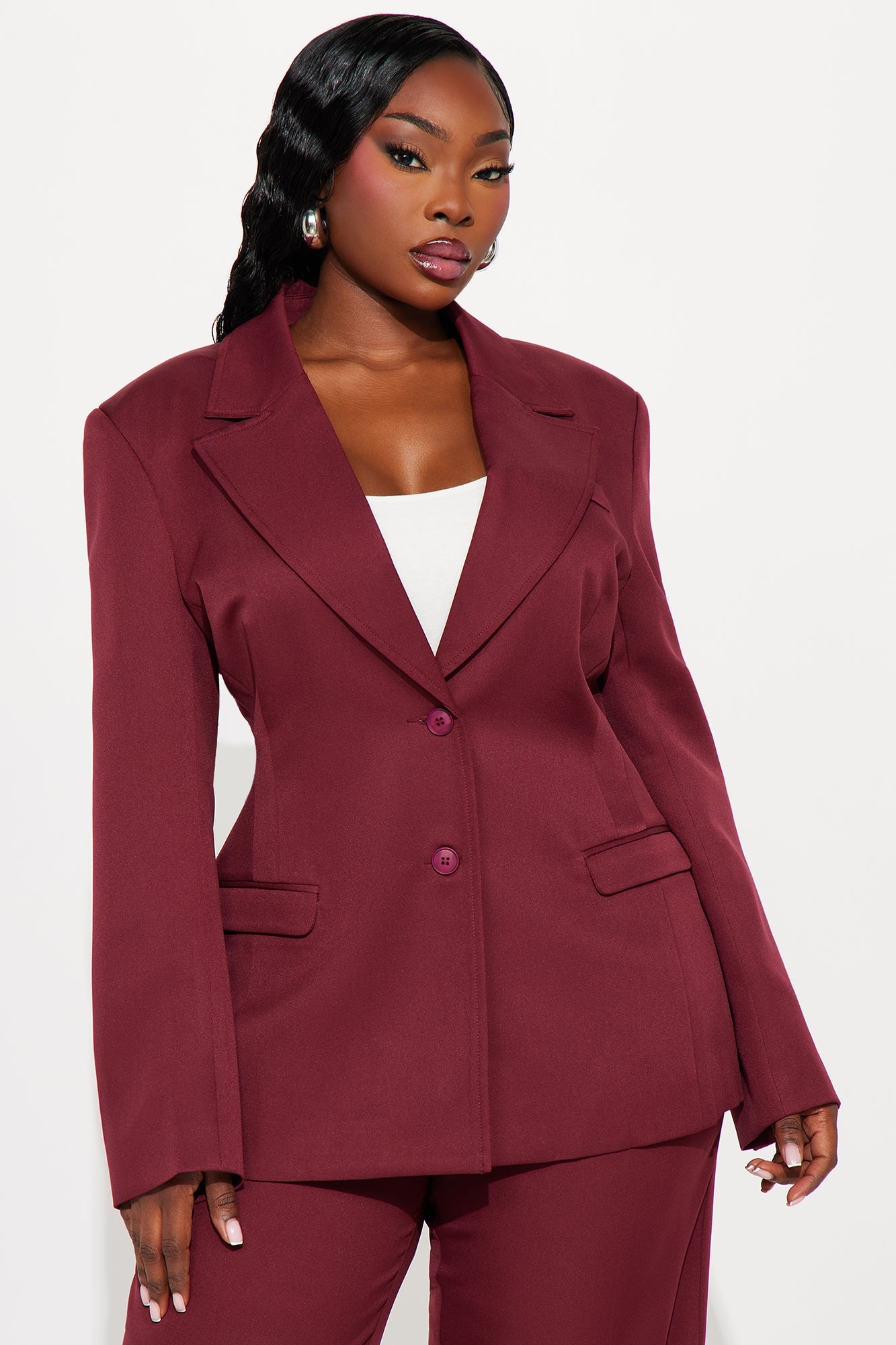 Kendall Hourglass Fitted Blazer - Burgundy