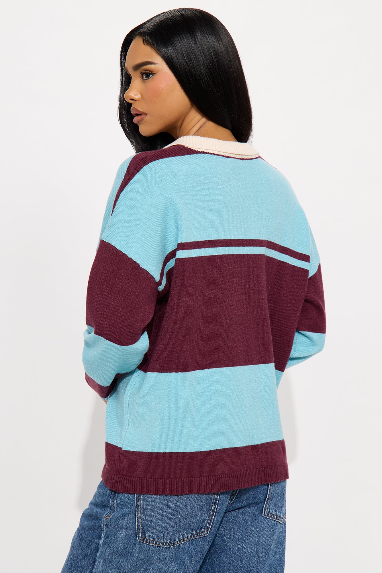 Down The Line Striped Polo Sweater - Blue/combo