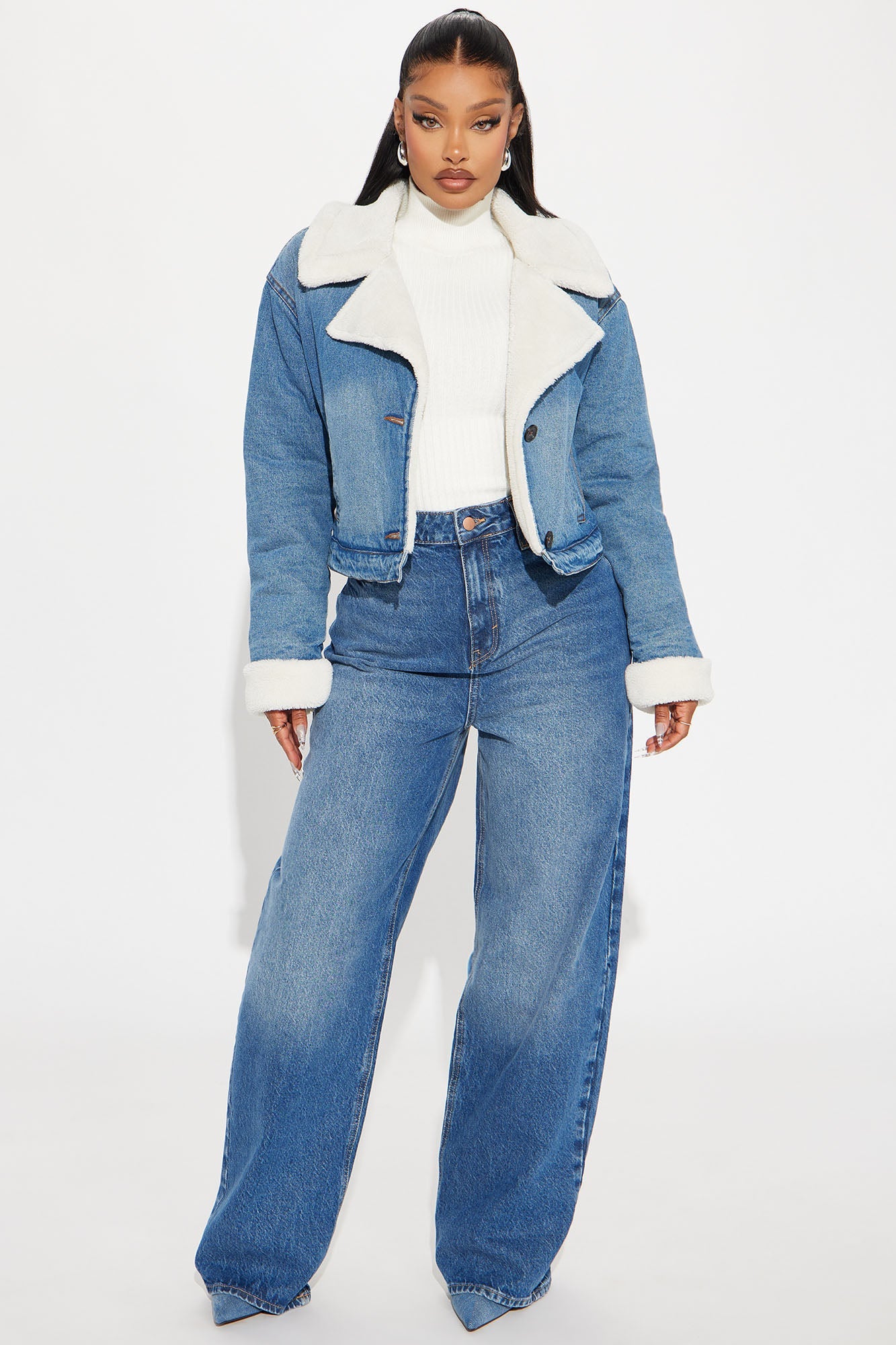 Mila Denim Shearling Jacket - Medium Wash