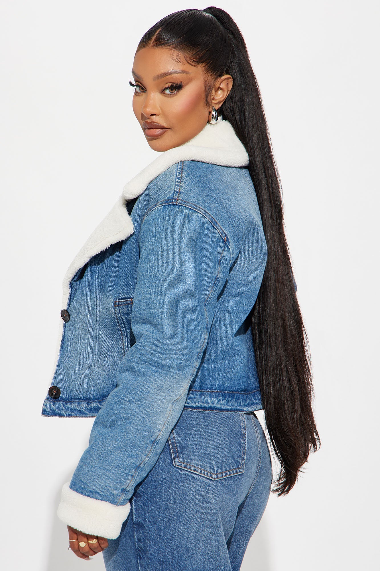 Mila Denim Shearling Jacket - Medium Wash