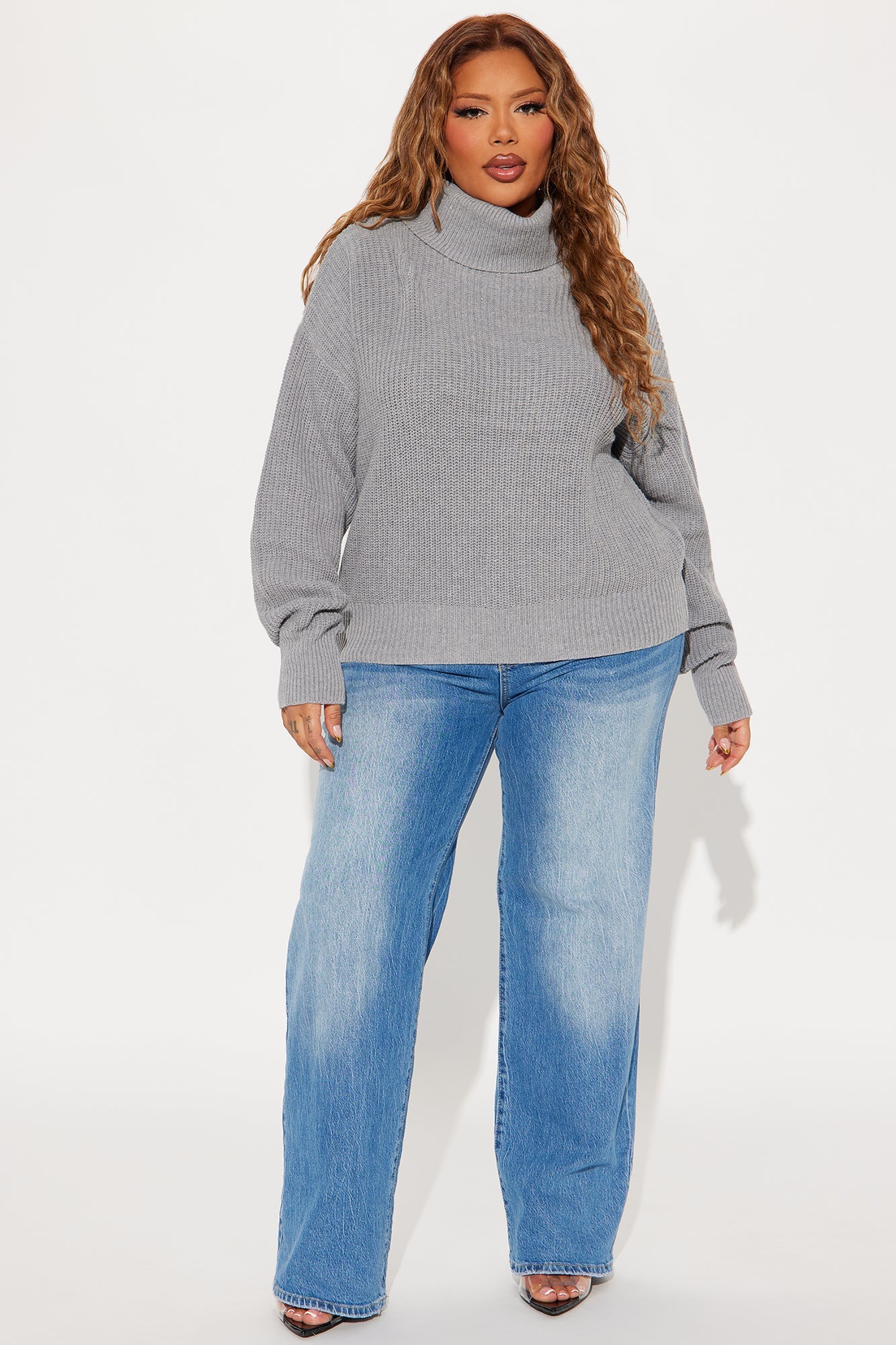 Roll With The Flow Turtleneck Sweater - Heather Grey