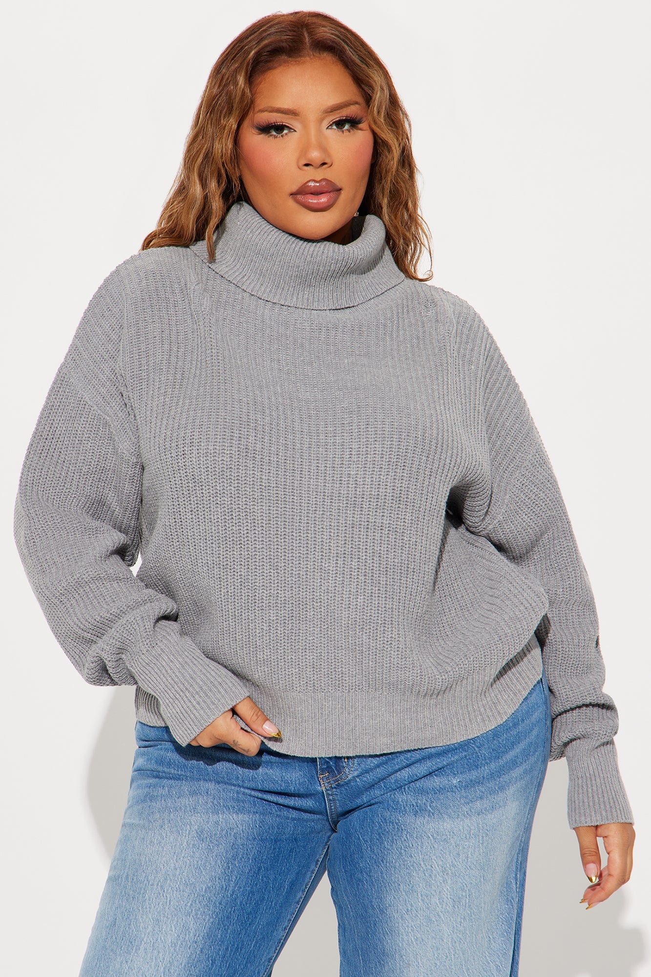 Roll With The Flow Turtleneck Sweater - Heather Grey