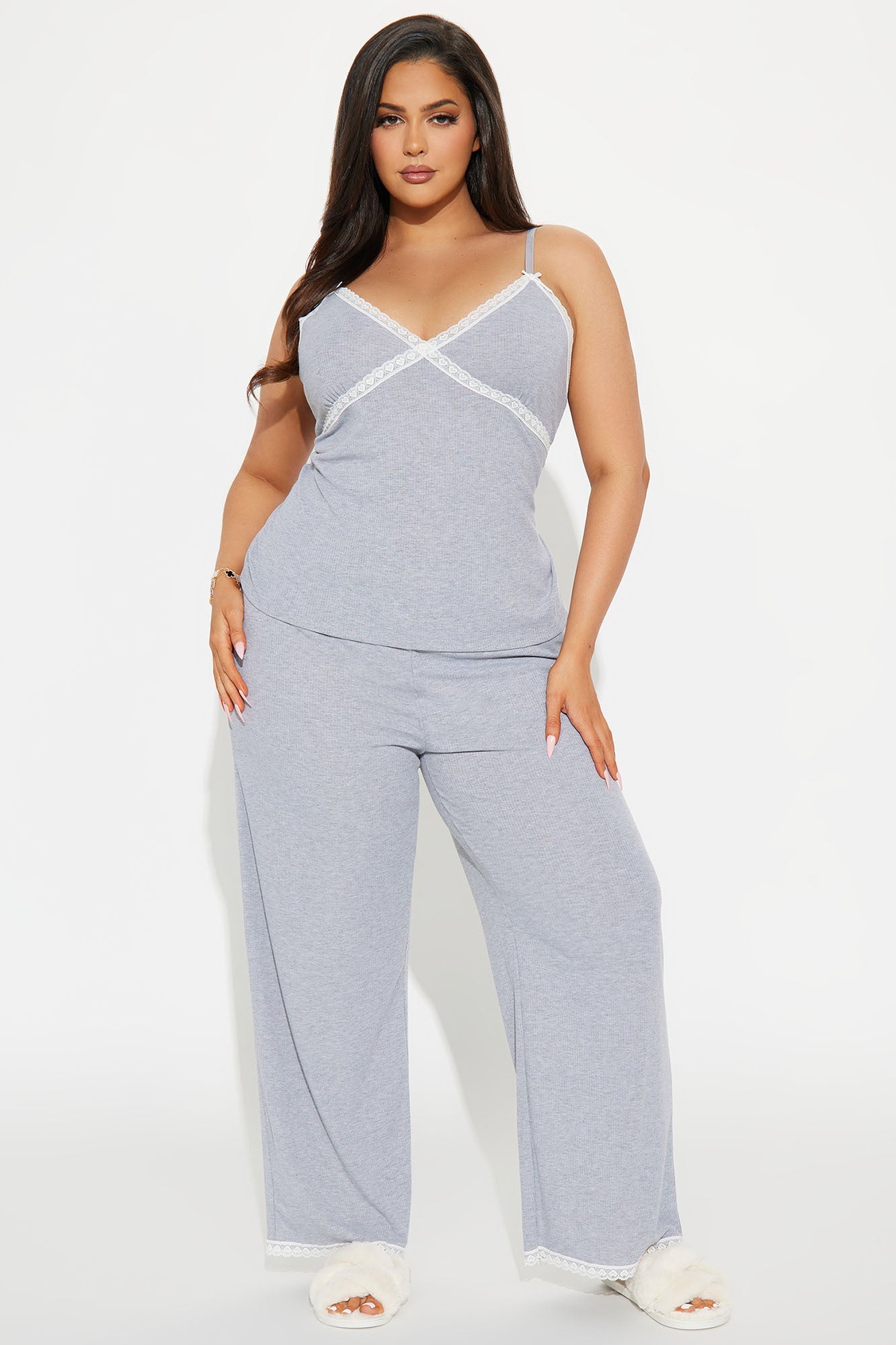 In Your Dreams Ribbed PJ Pant Set - Heather Grey