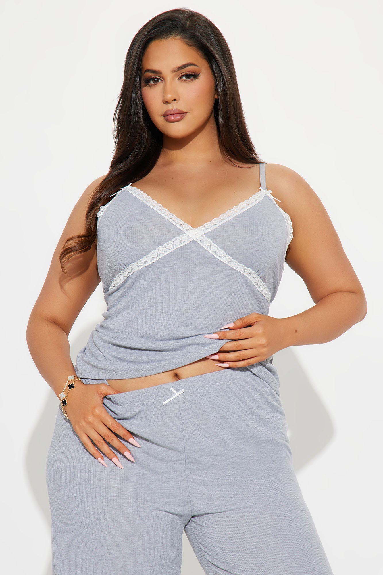 In Your Dreams Ribbed PJ Pant Set - Heather Grey