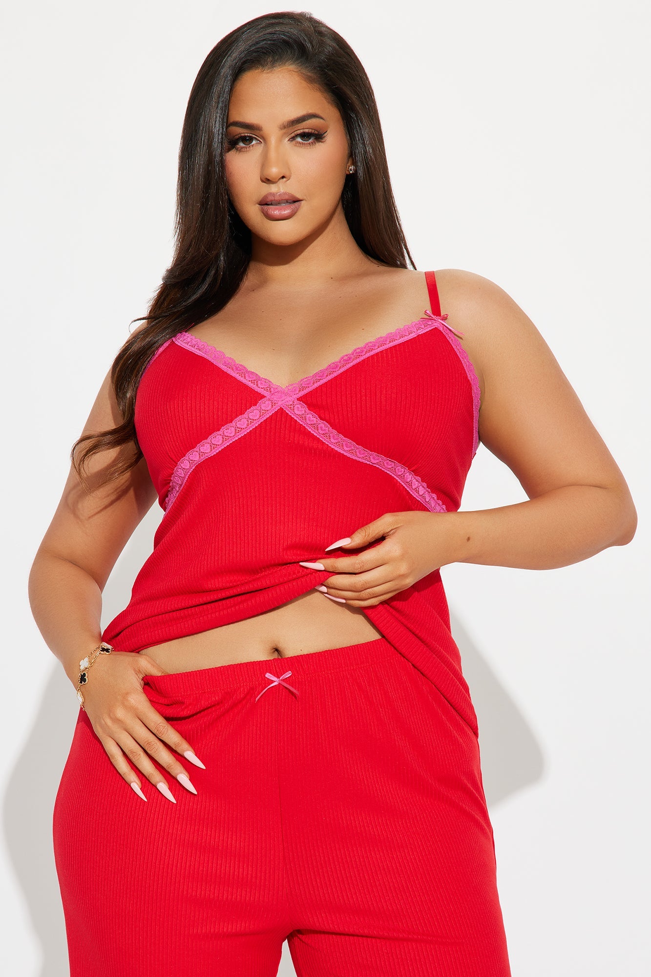In Your Dreams Ribbed PJ Pant Set - Red